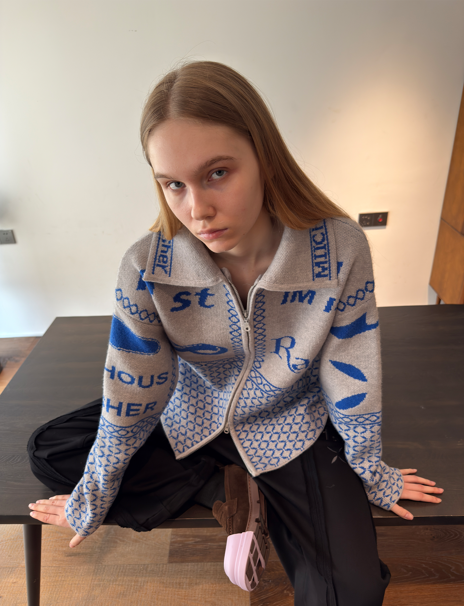 MIICHOUS Racer Geometric Jacquard Zip-Up Cardigan