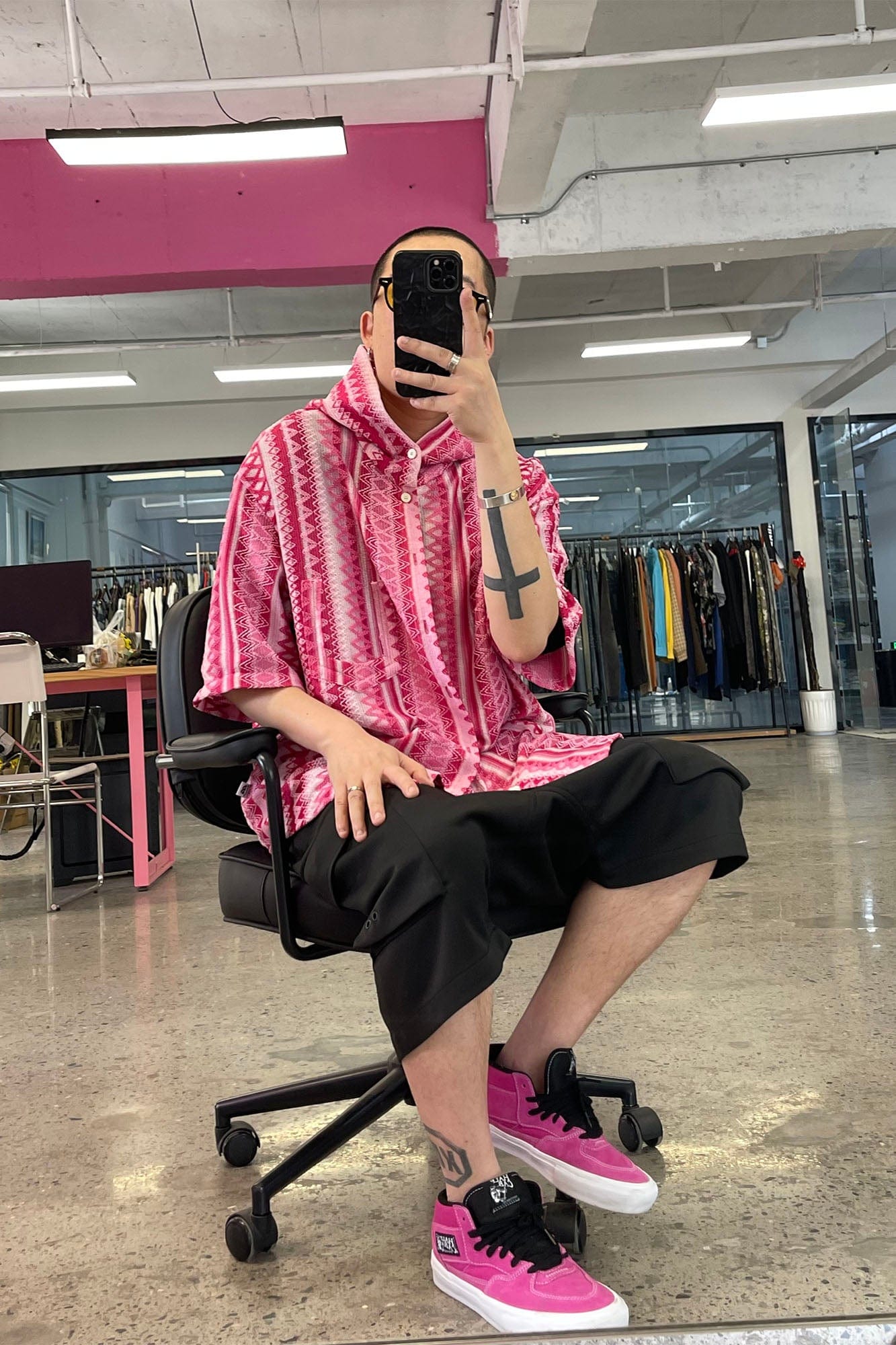 ME DA IGUAL Ethnic Stripe Textured Hooded Half Shirt, premium urban and streetwear designers apparel on PROJECTISR.com, ME DA IGUAL