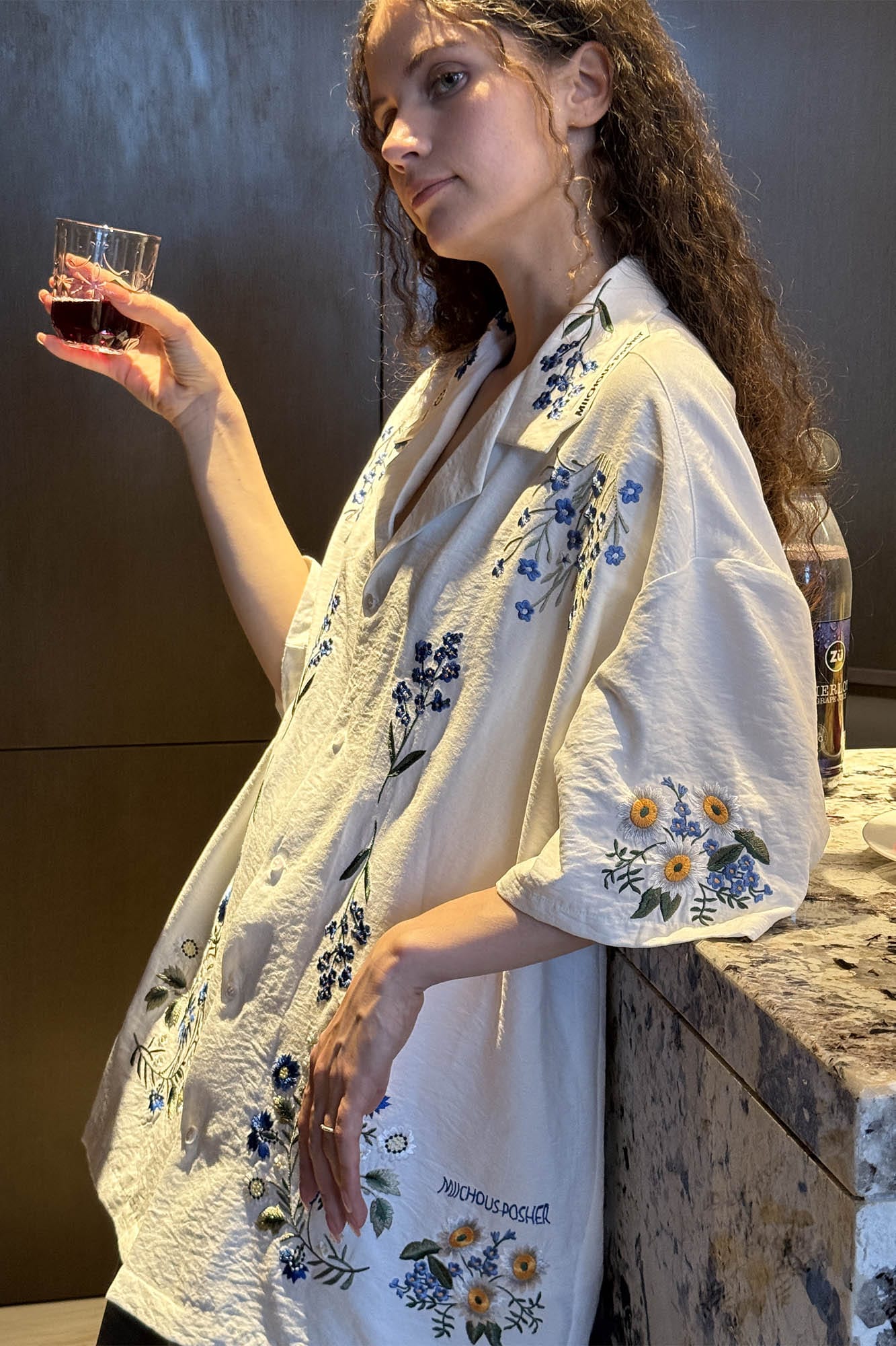 MIICHOUS Floral Embroidered Cuban Half Shirt