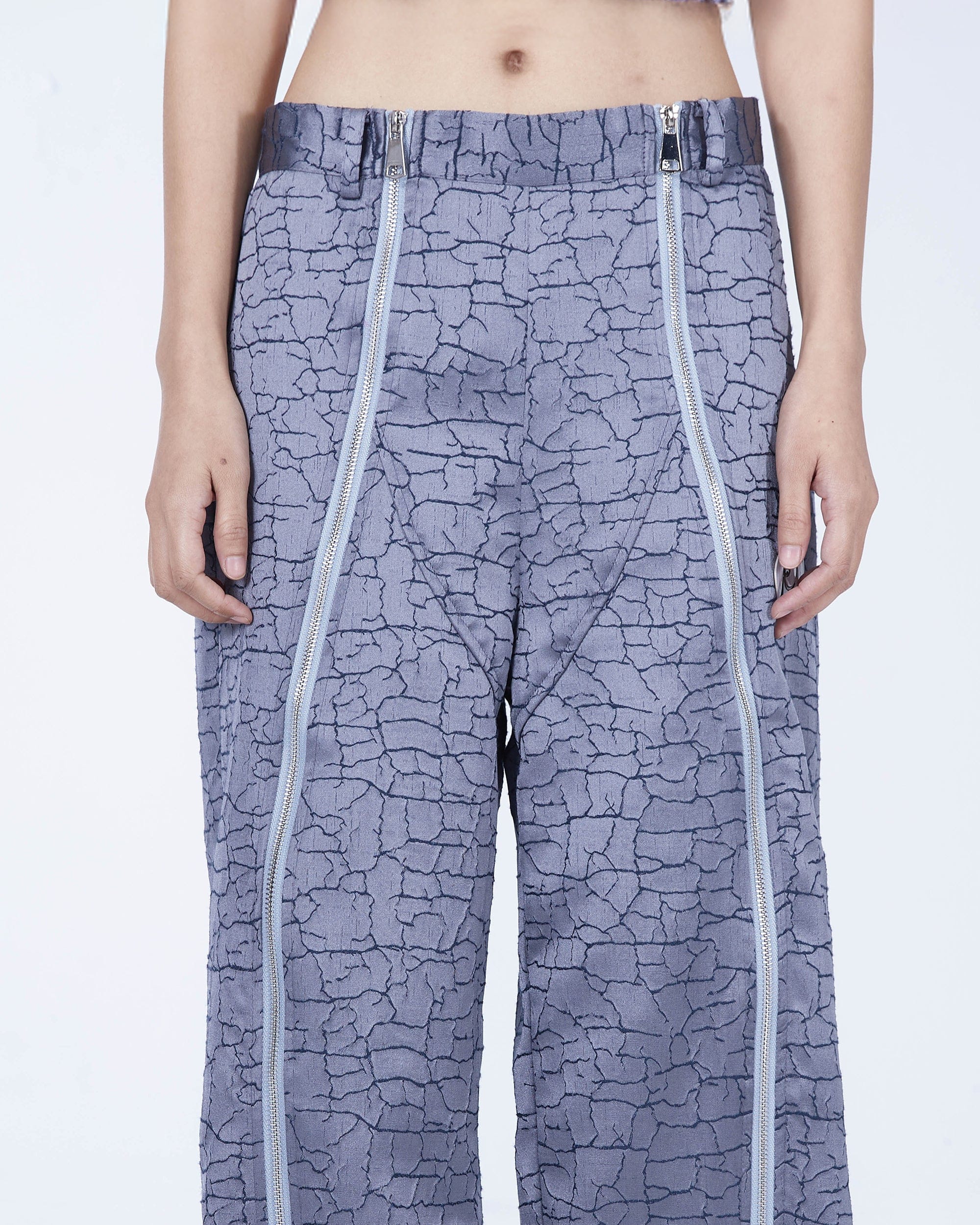 EMBRYO Deconstructed Front-Zipper Cracked Flared Pants, premium urban and streetwear designers apparel on PROJECTISR.com, EMBRYO