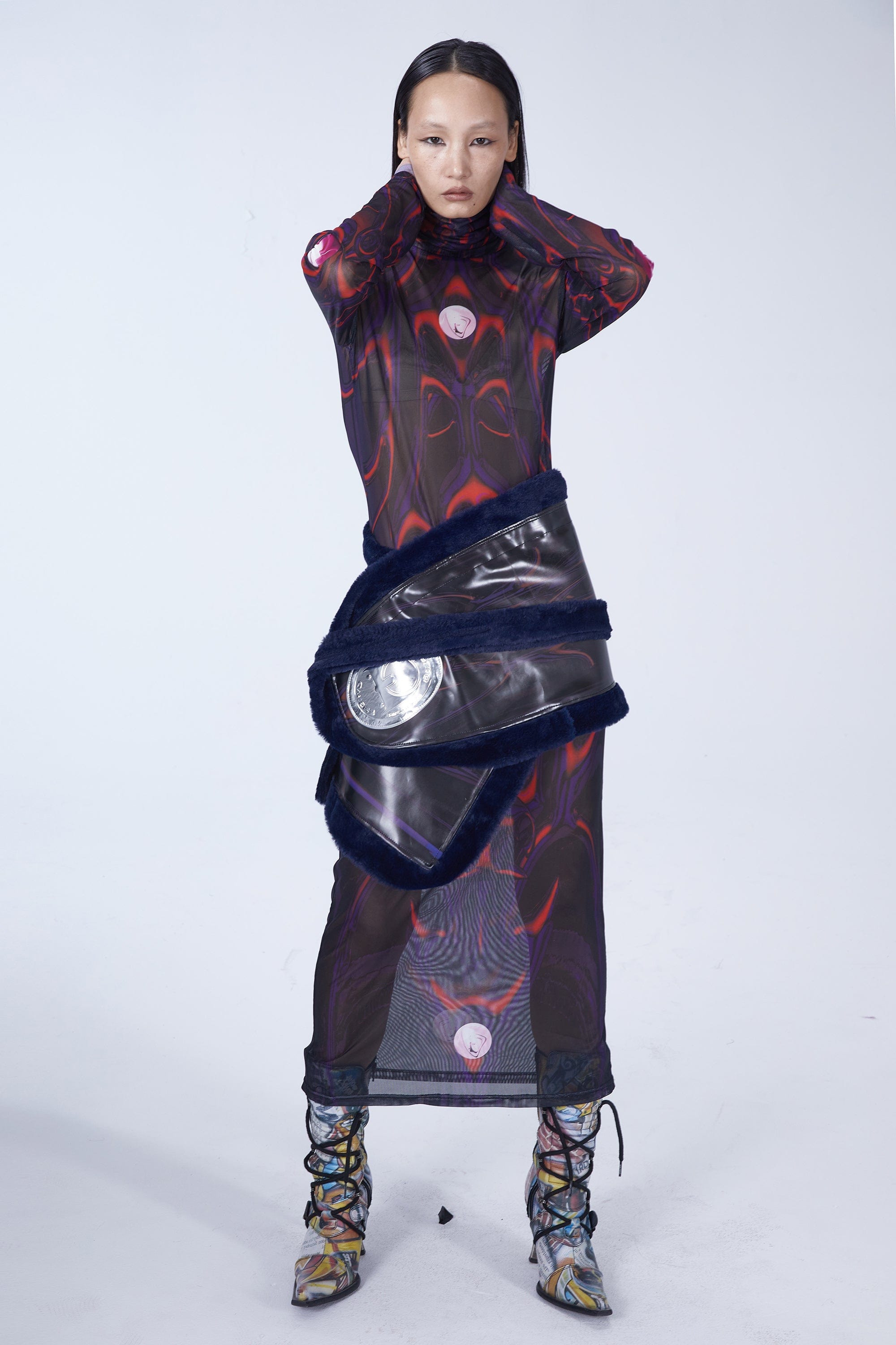EMBRYO Abstract Mesh Logo Full-print One Piece Dress, premium urban and streetwear designers apparel on PROJECTISR.com, EMBRYO