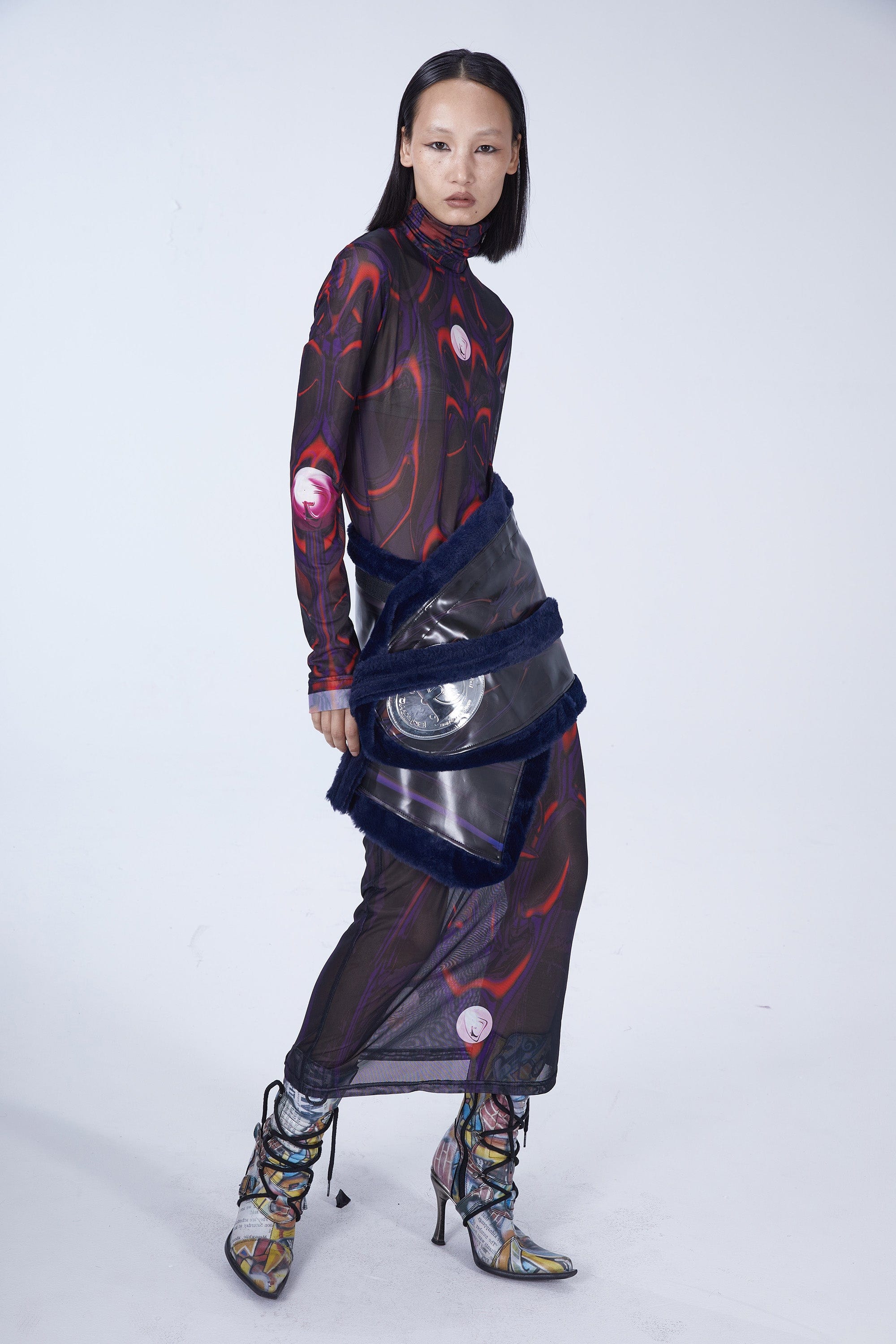 EMBRYO Abstract Mesh Logo Full-print One Piece Dress, premium urban and streetwear designers apparel on PROJECTISR.com, EMBRYO