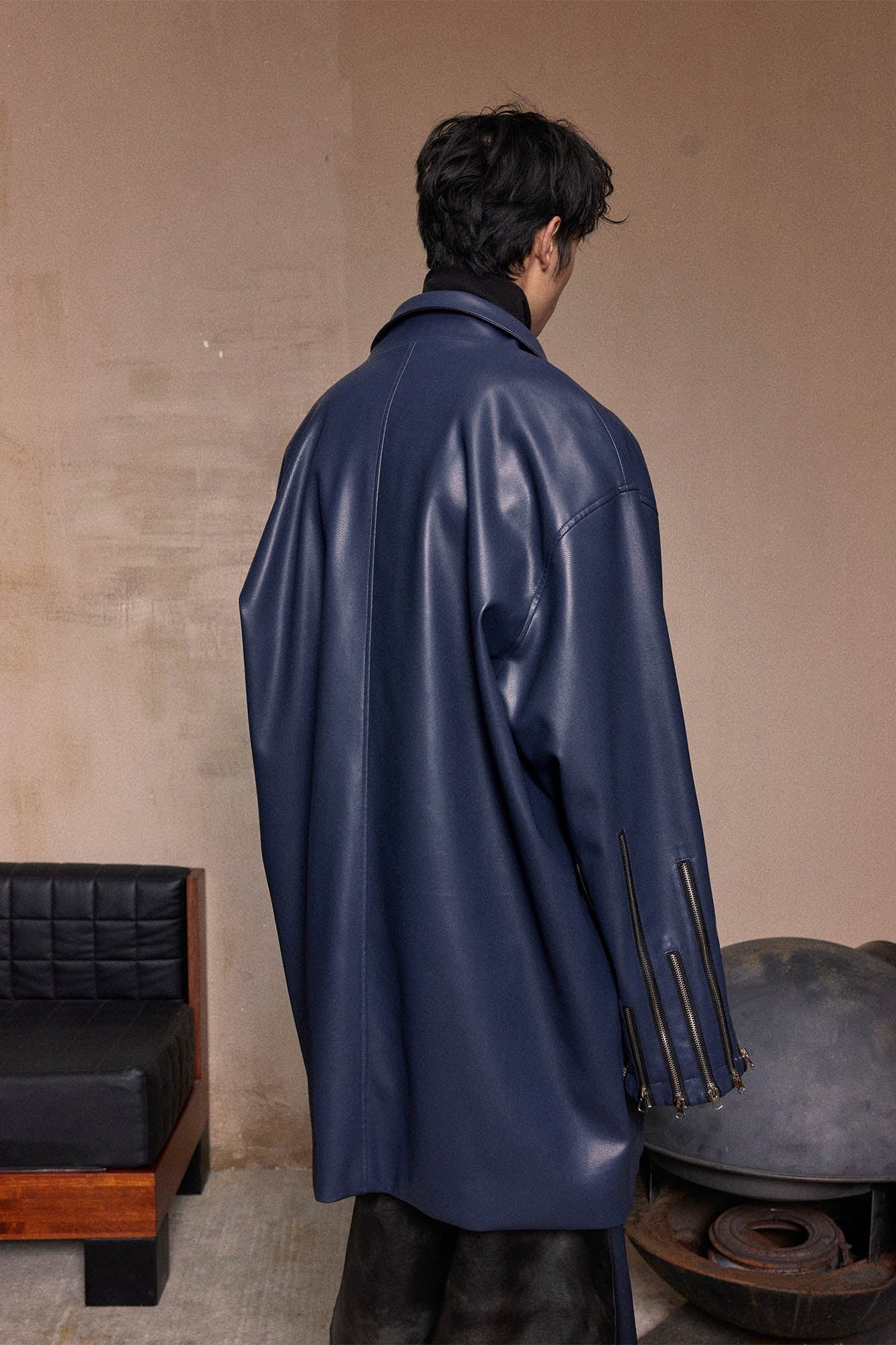 KADAKADA Zipper-Sleeve Rivet Oversized PU Coat, premium urban and streetwear designers apparel on PROJECTISR.com, KADAKADA