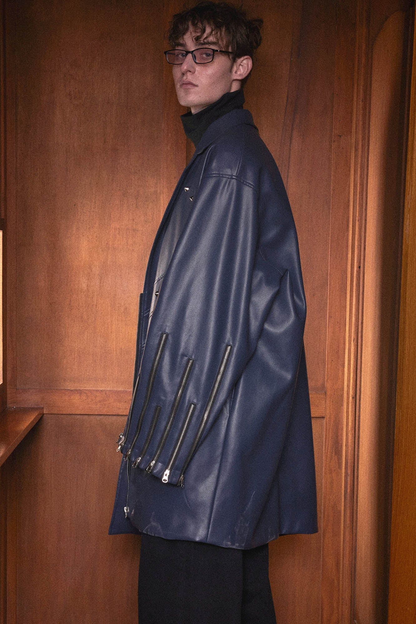 KADAKADA Zipper-Sleeve Rivet Oversized PU Coat, premium urban and streetwear designers apparel on PROJECTISR.com, KADAKADA