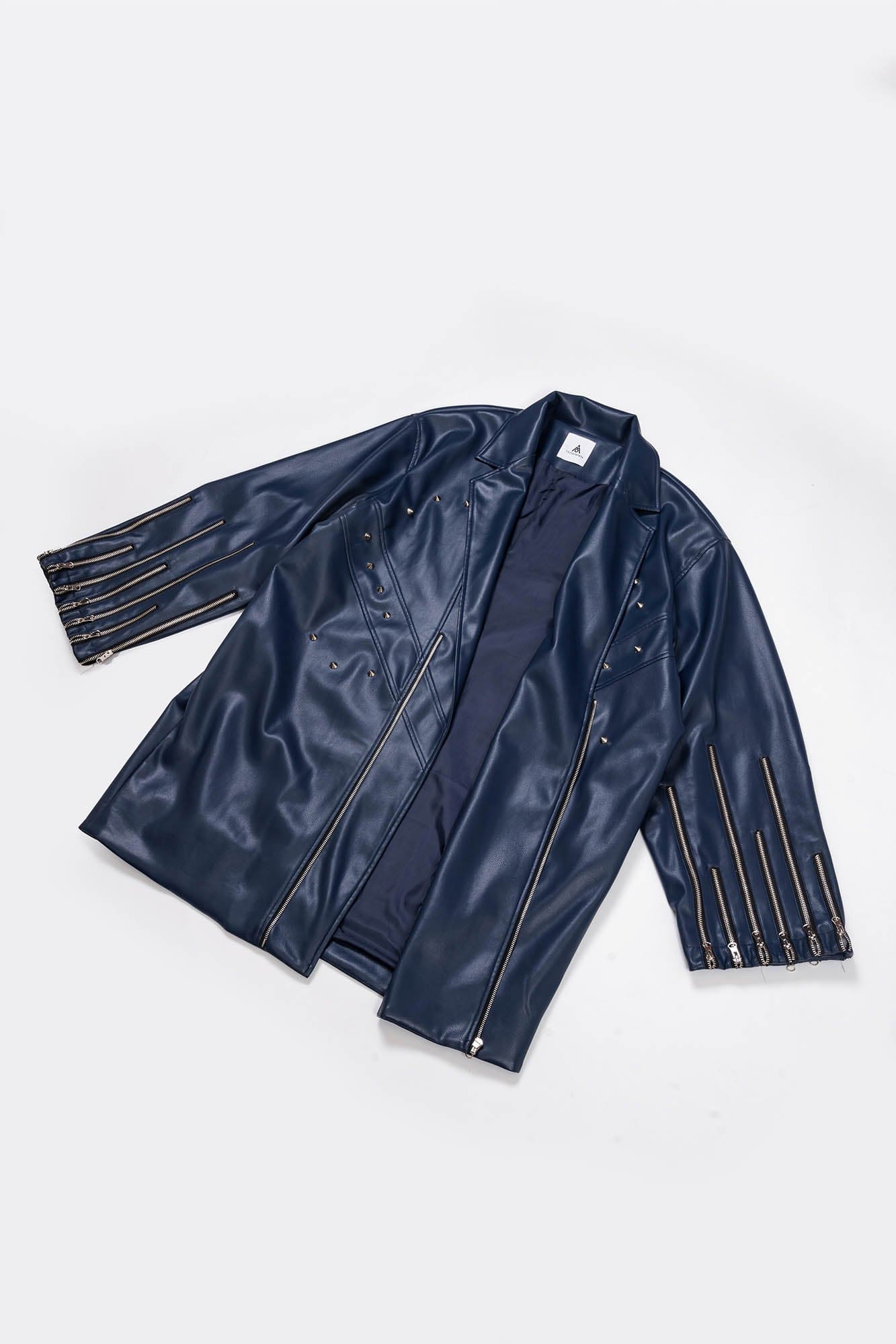 KADAKADA Zipper-Sleeve Rivet Oversized PU Coat, premium urban and streetwear designers apparel on PROJECTISR.com, KADAKADA