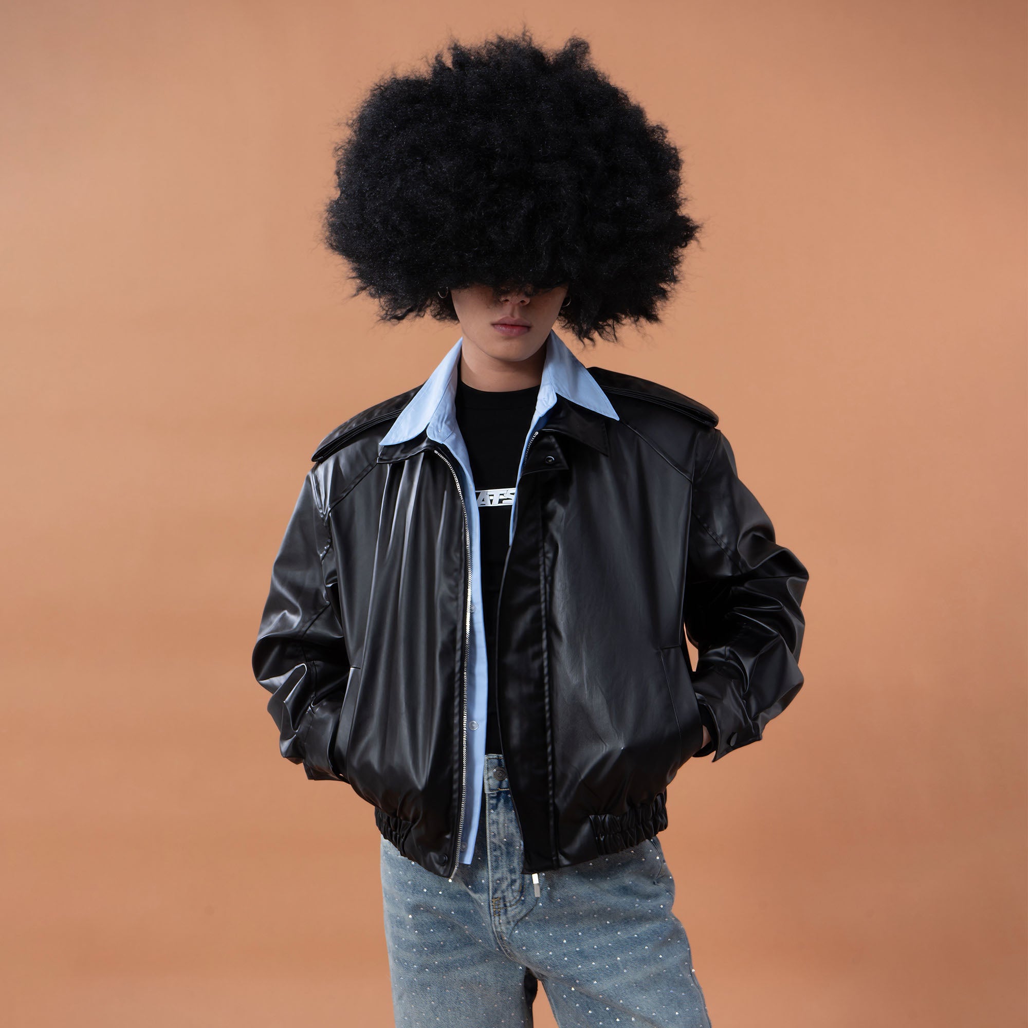 CLP Contrast Layer PU Cropped Moto Jacket, premium urban and streetwear designers apparel on PROJECTISR.com, CLP