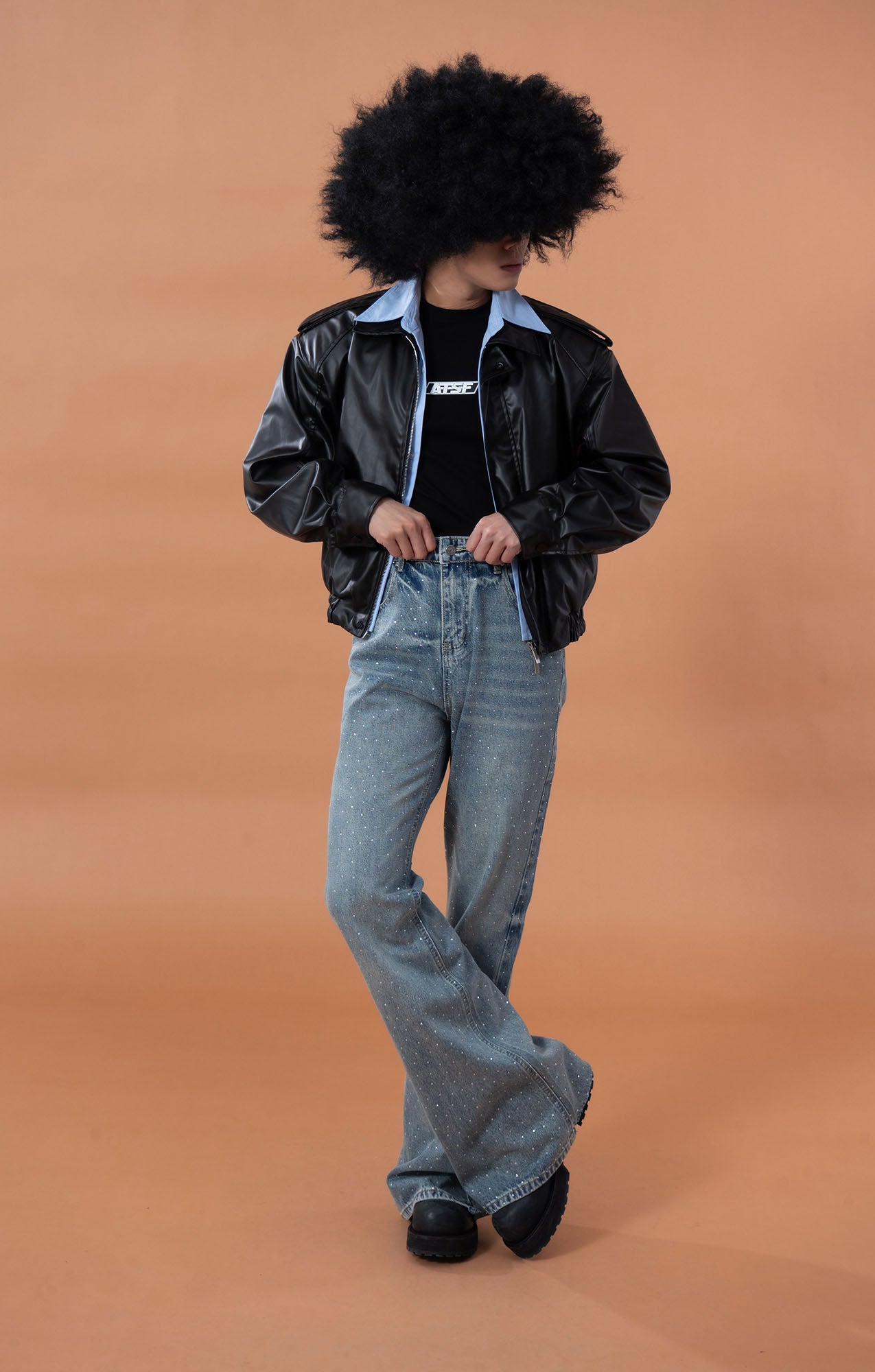 CLP Contrast Layer PU Cropped Moto Jacket, premium urban and streetwear designers apparel on PROJECTISR.com, CLP