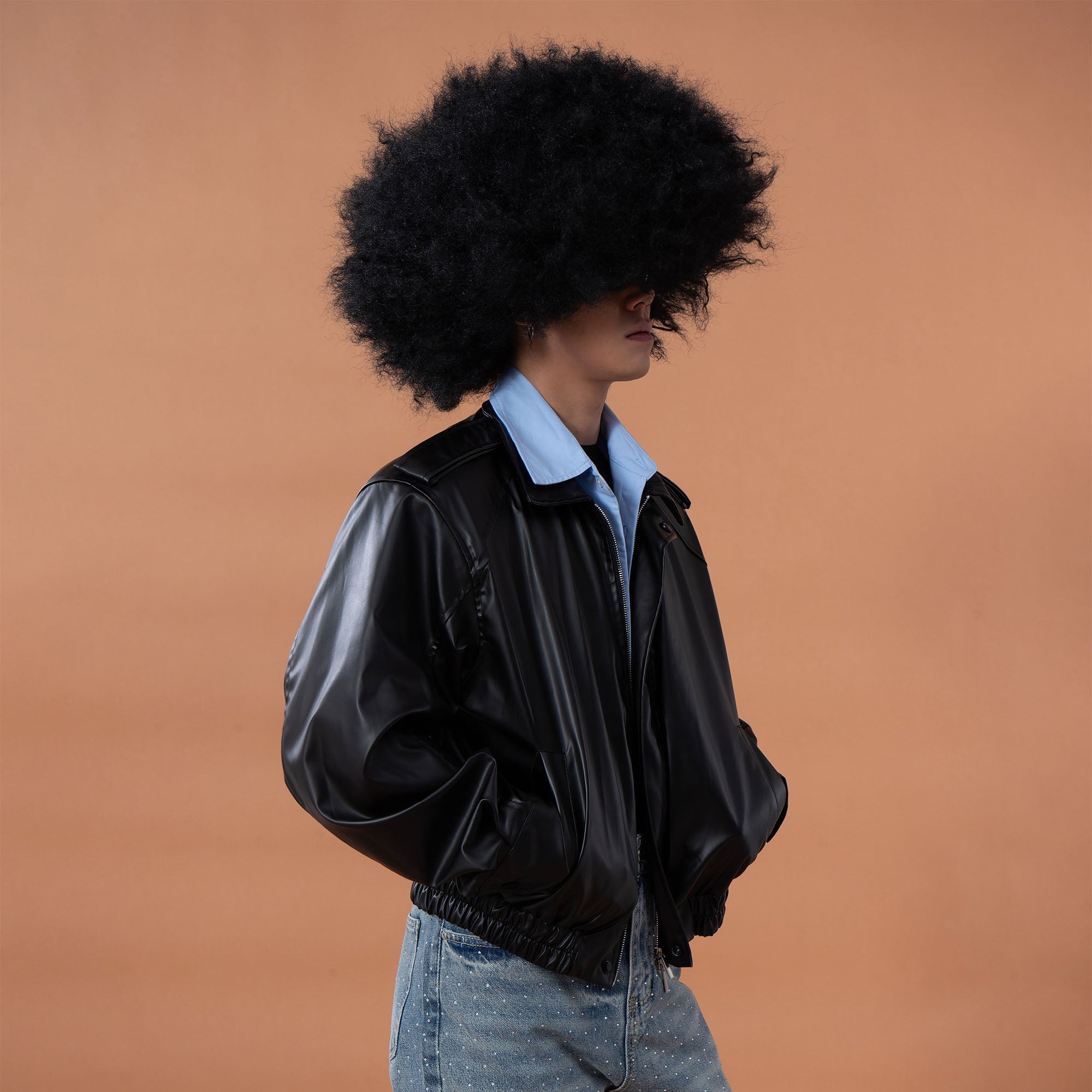 CLP Contrast Layer PU Cropped Moto Jacket, premium urban and streetwear designers apparel on PROJECTISR.com, CLP