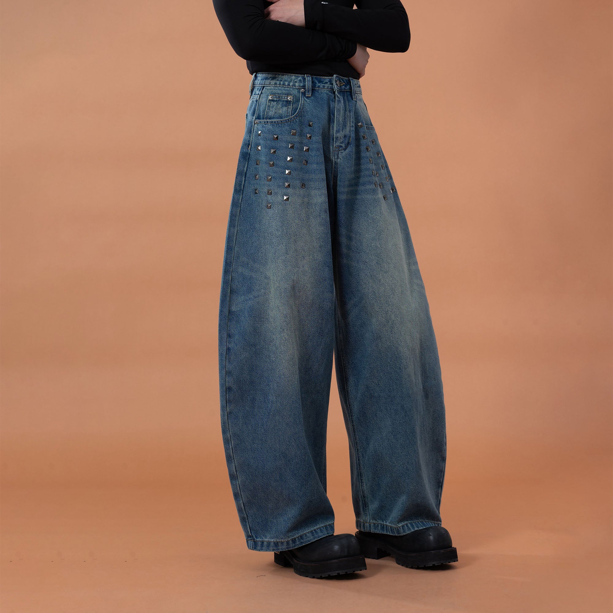CLP Washed Studded Barrel Jeans, premium urban and streetwear designers apparel on PROJECTISR.com, CLP