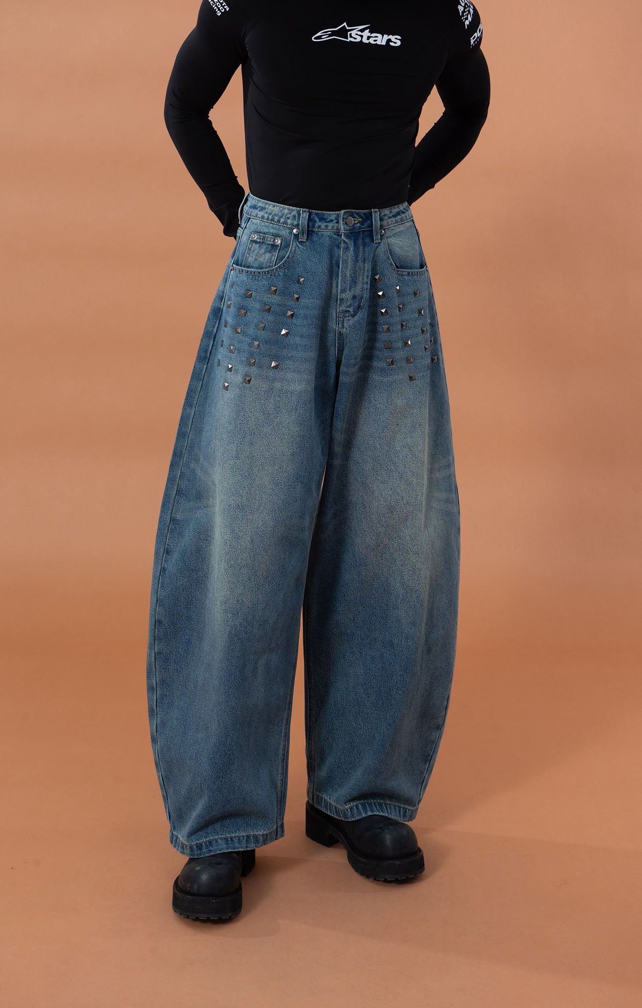 CLP Washed Studded Barrel Jeans, premium urban and streetwear designers apparel on PROJECTISR.com, CLP