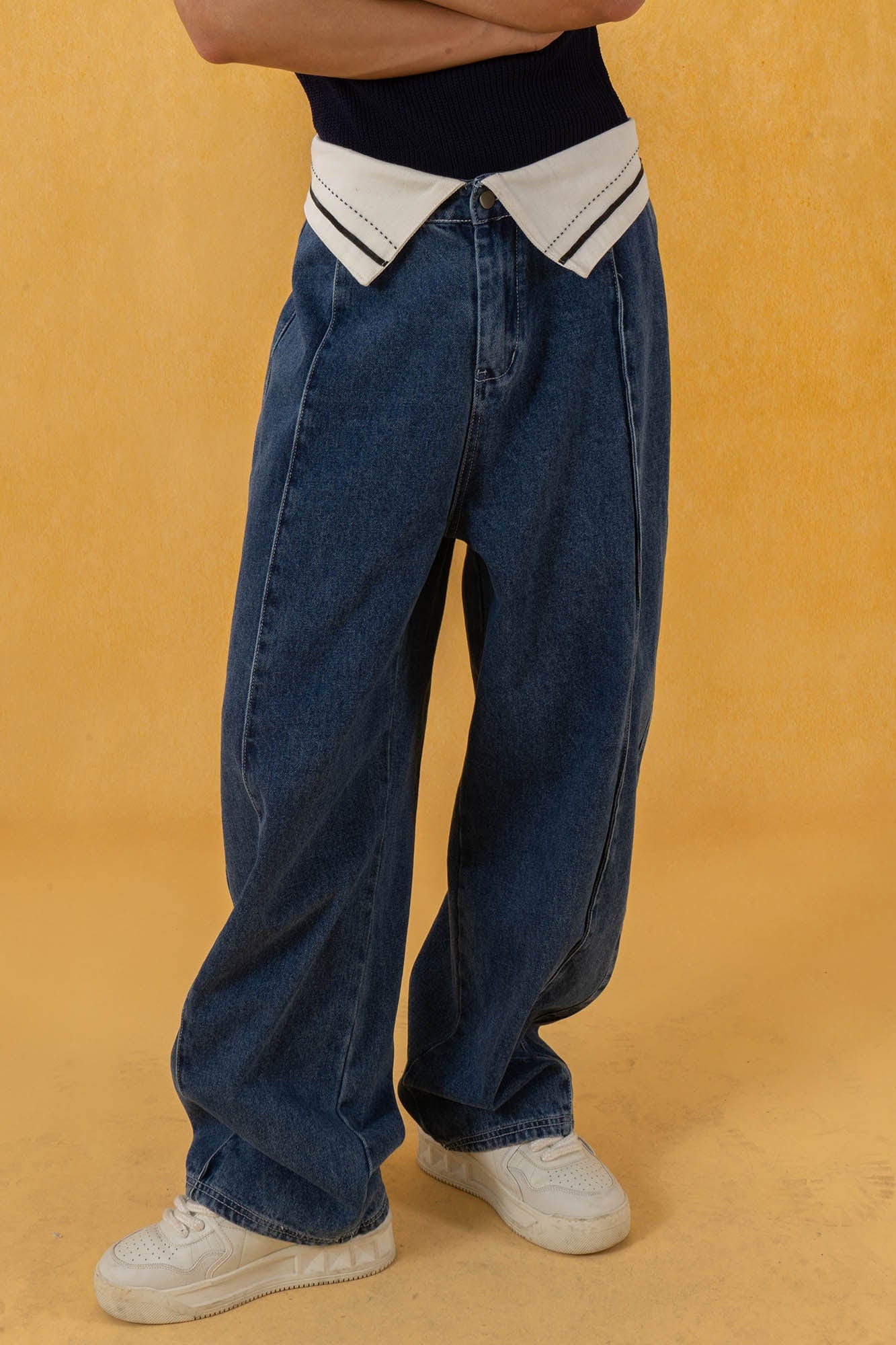 CLP Folded-Waist Spliced Jeans, premium urban and streetwear designers apparel on PROJECTISR.com, CLP