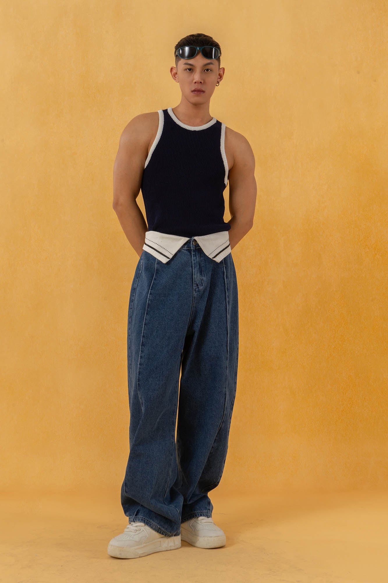 CLP Folded-Waist Spliced Jeans, premium urban and streetwear designers apparel on PROJECTISR.com, CLP