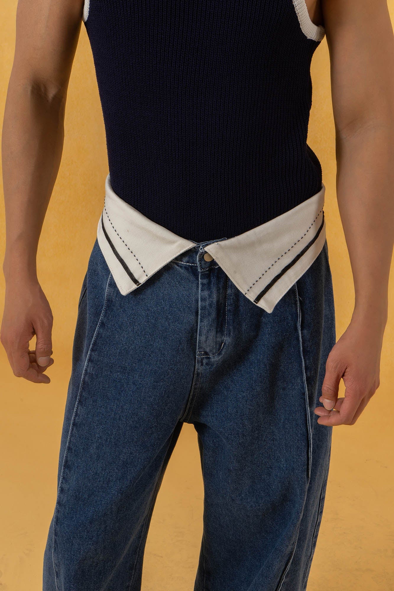 CLP Folded-Waist Spliced Jeans, premium urban and streetwear designers apparel on PROJECTISR.com, CLP