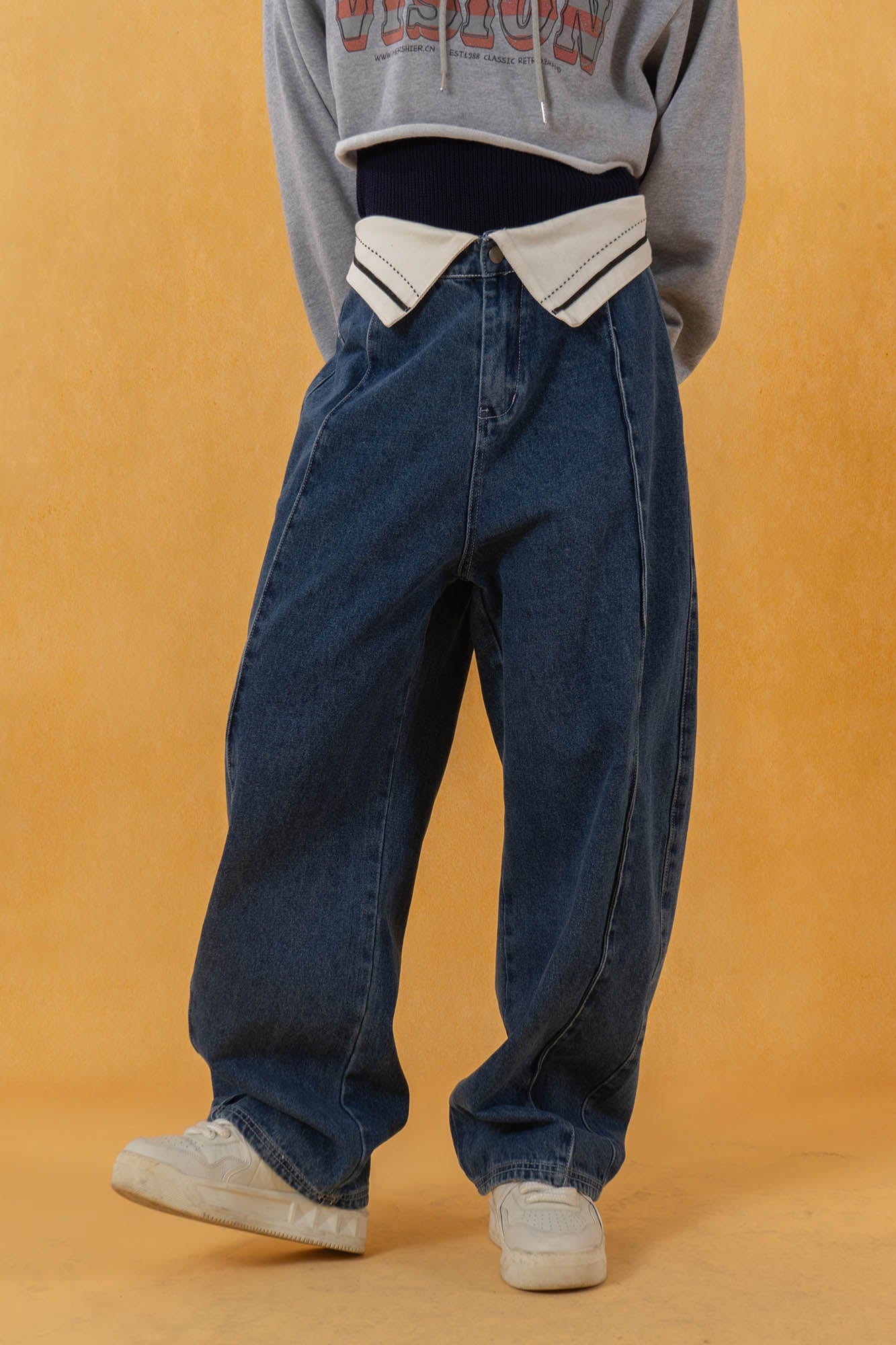 CLP Folded-Waist Spliced Jeans, premium urban and streetwear designers apparel on PROJECTISR.com, CLP