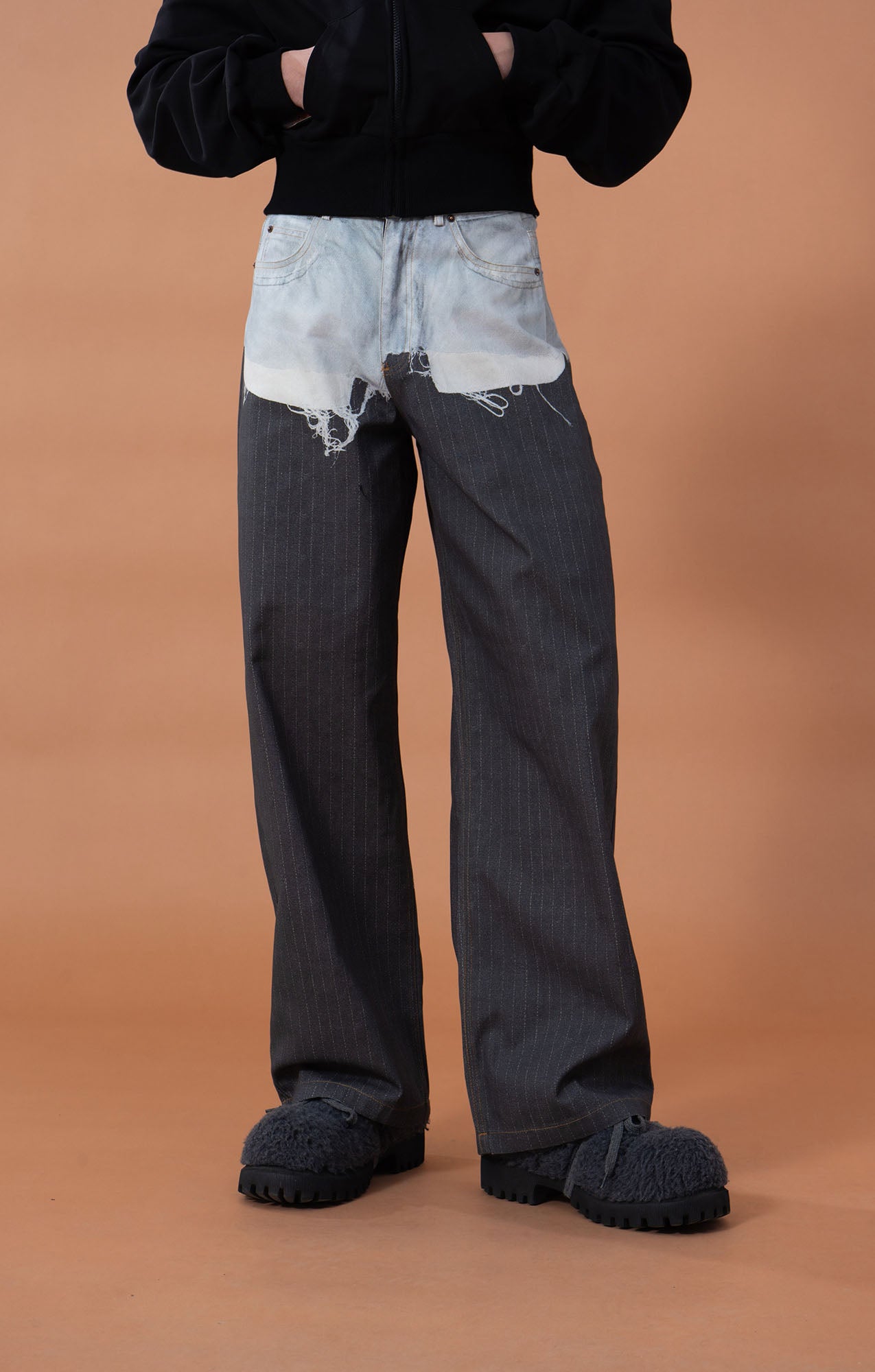 CLP Denim-Waist Pinstripe Straight-Leg Pants, premium urban and streetwear designers apparel on PROJECTISR.com, CLP