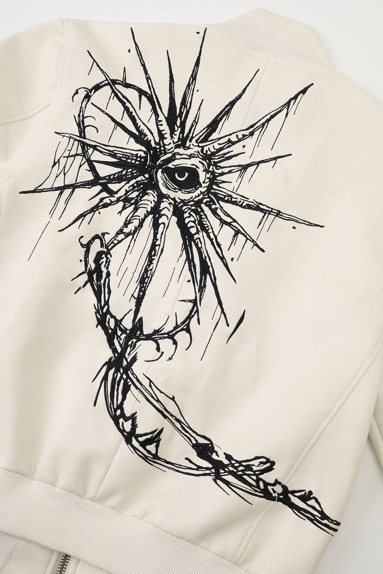 FLYERRER Thorned Eye Graphic Faux Leather Jacket