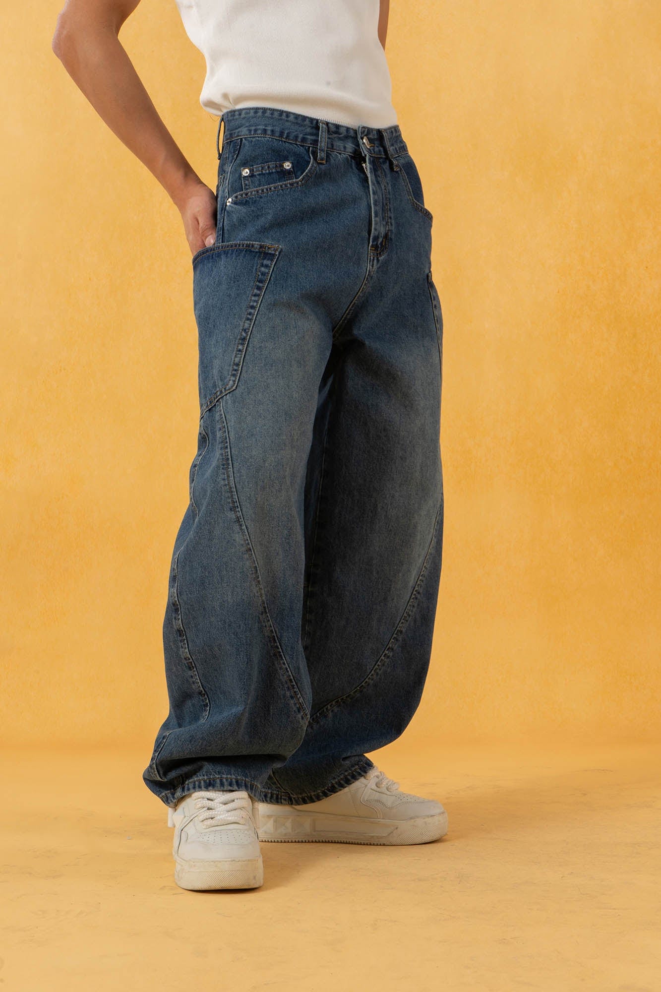 CLP Spliced Big-Pocket Curved Jeans, premium urban and streetwear designers apparel on PROJECTISR.com, CLP