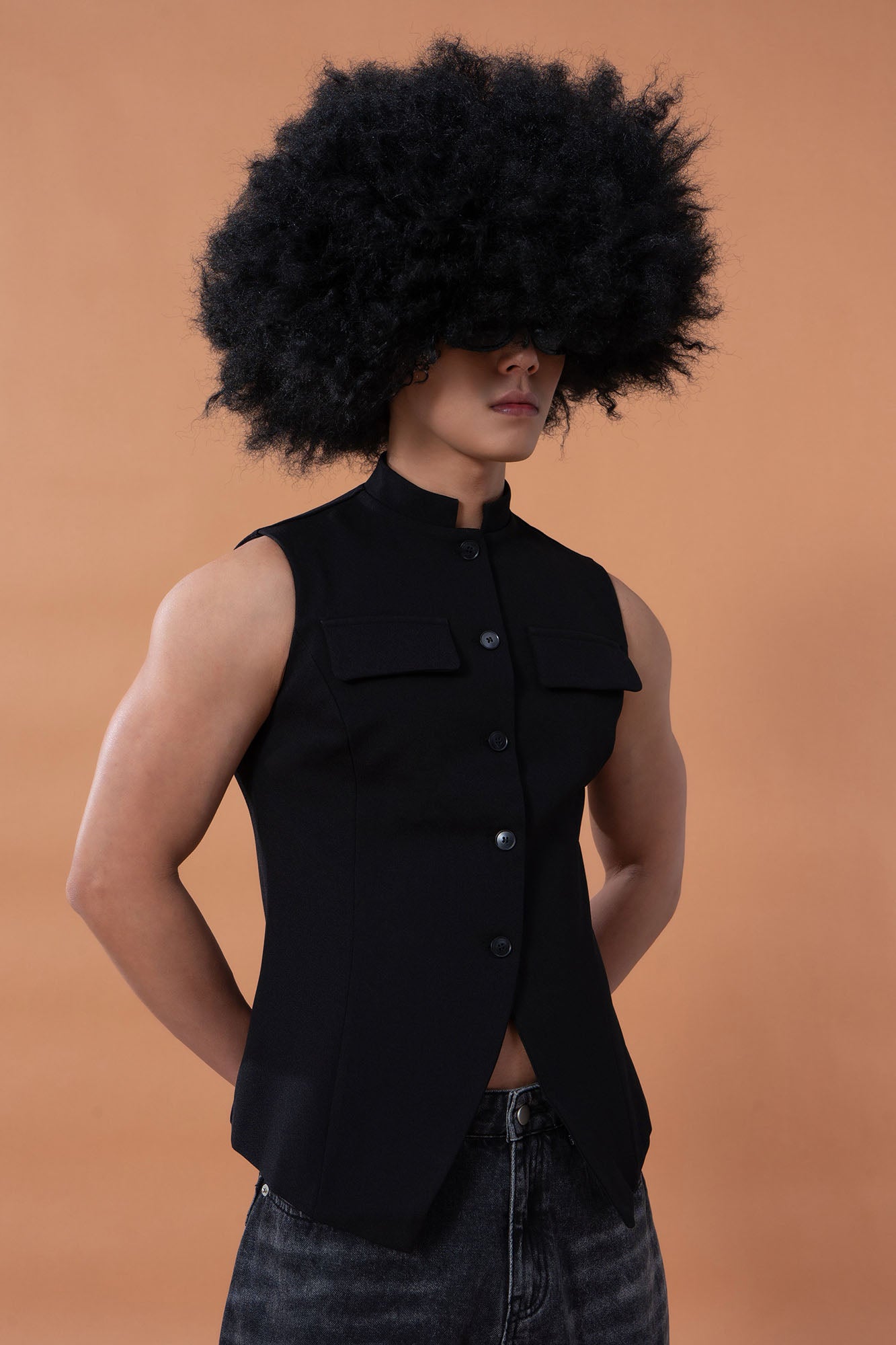 CLP Mandarin-Collar Curved-Placket Button Vest, premium urban and streetwear designers apparel on PROJECTISR.com, CLP