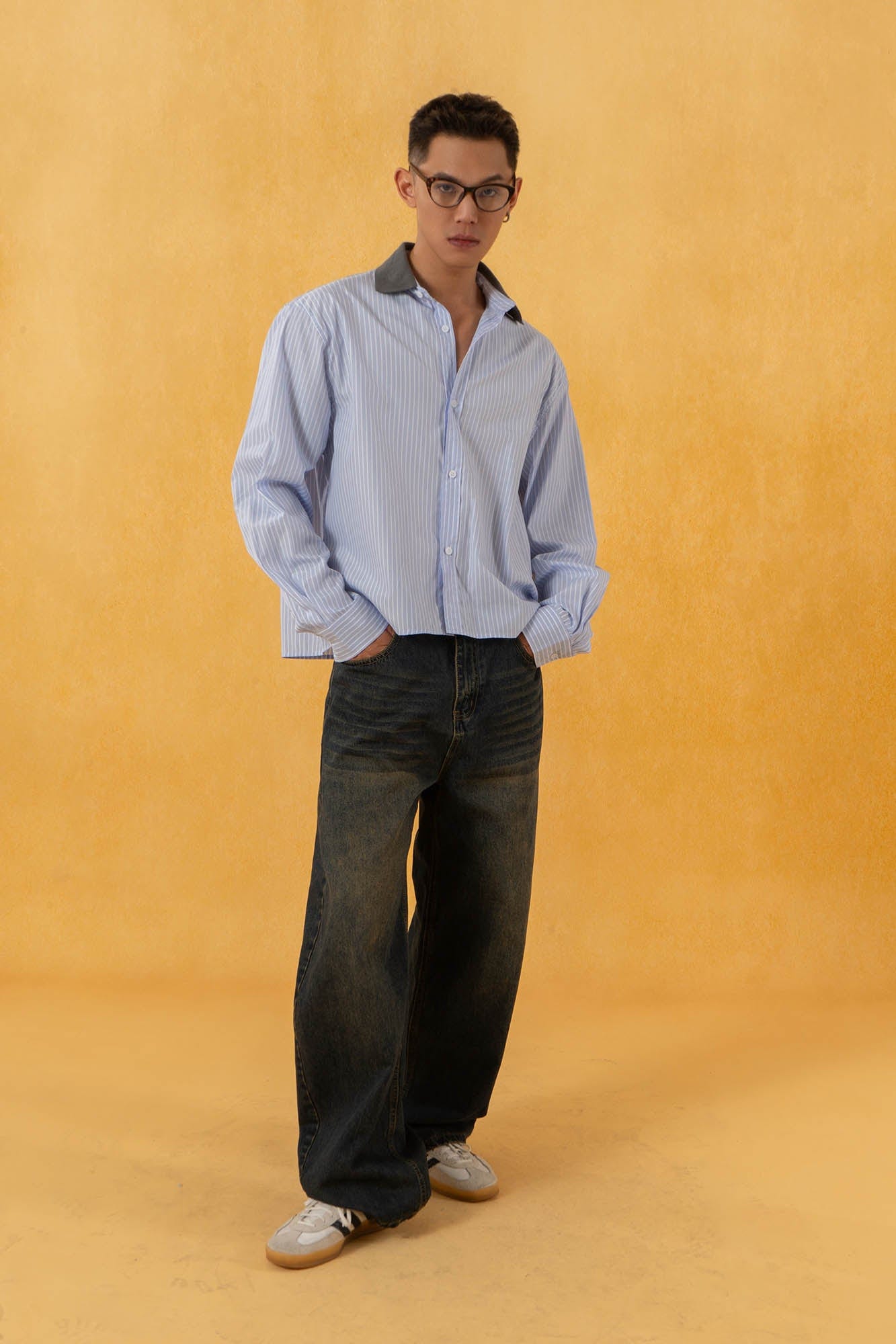 CLP Contrast Collar Striped Shirt, premium urban and streetwear designers apparel on PROJECTISR.com, CLP