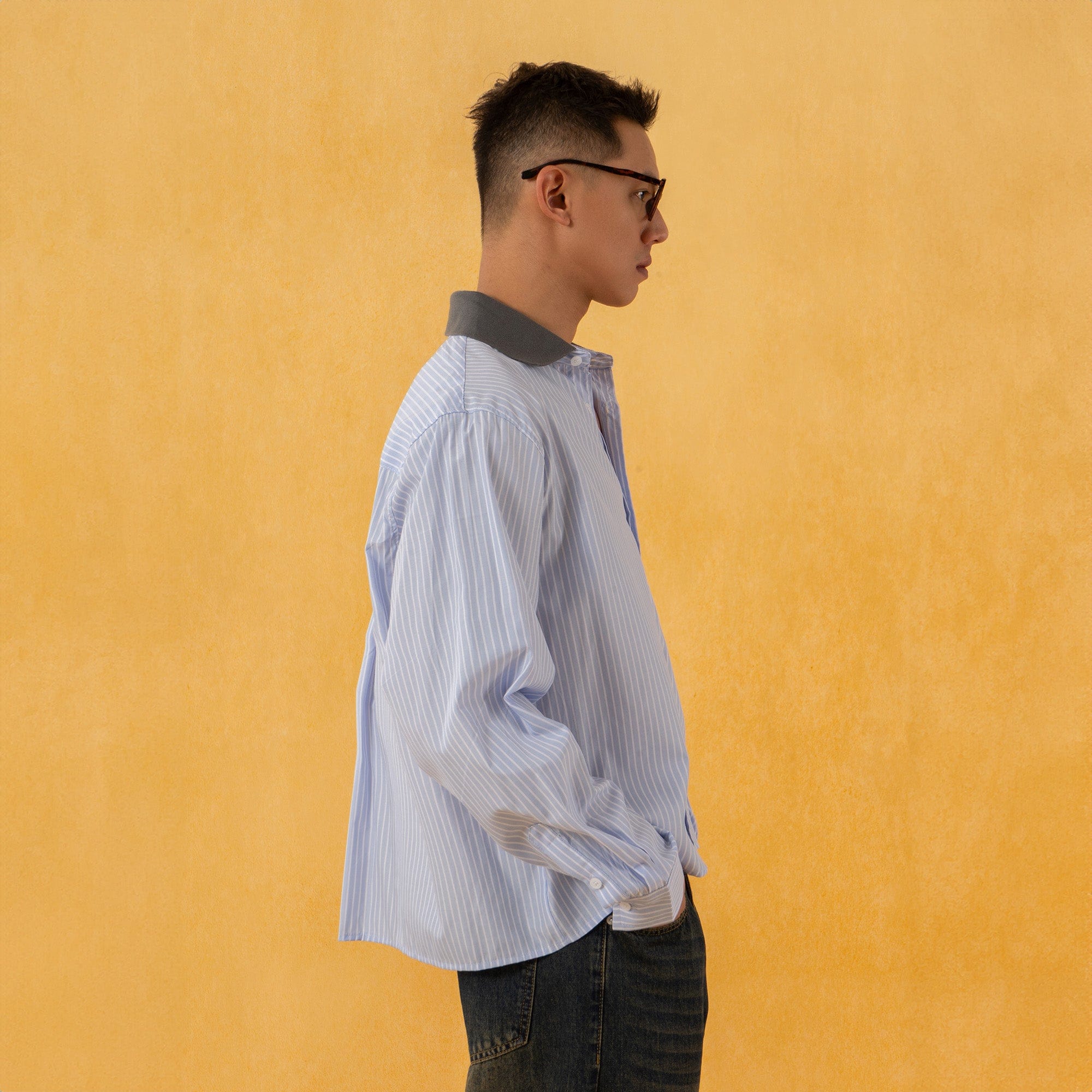 CLP Contrast Collar Striped Shirt, premium urban and streetwear designers apparel on PROJECTISR.com, CLP