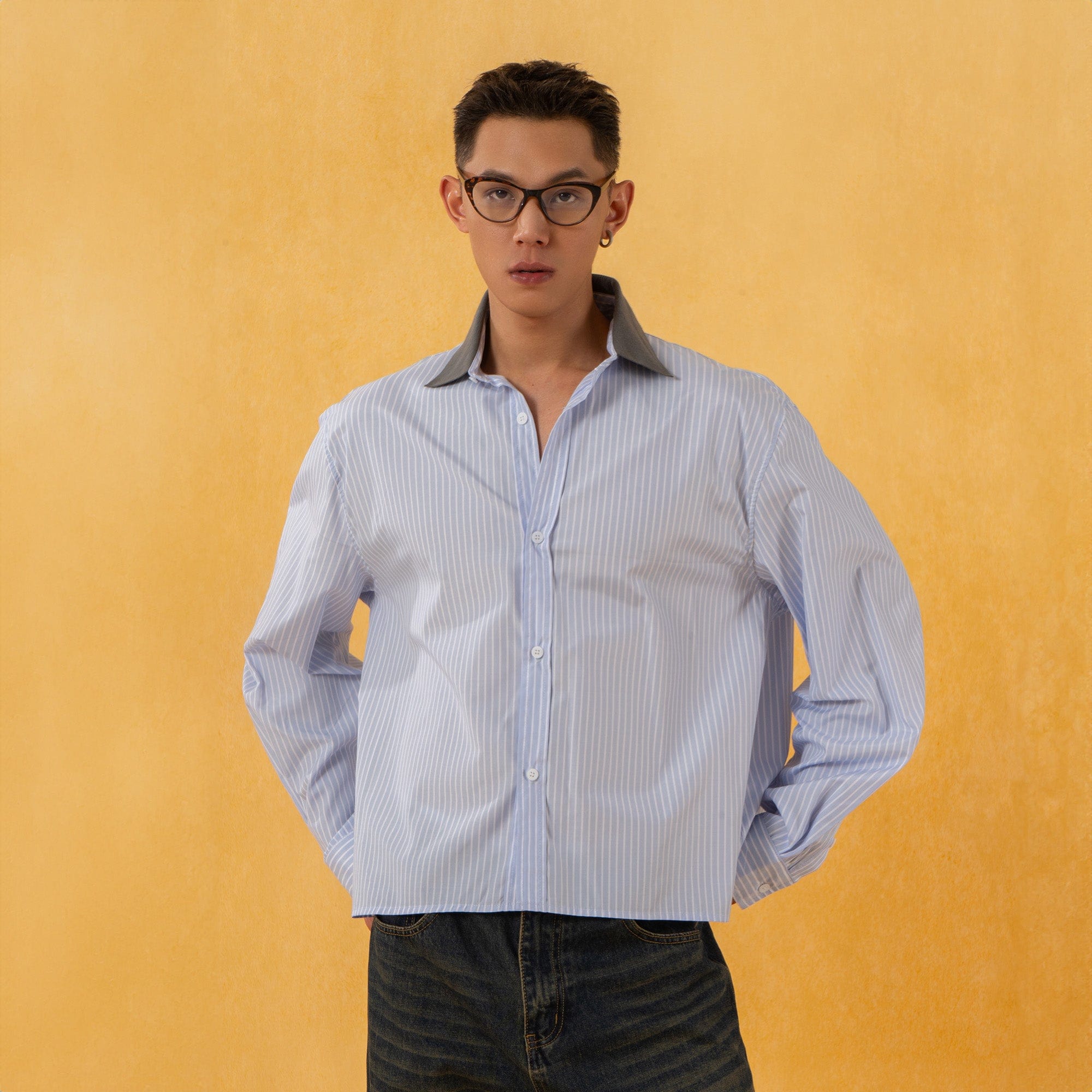 CLP Contrast Collar Striped Shirt, premium urban and streetwear designers apparel on PROJECTISR.com, CLP
