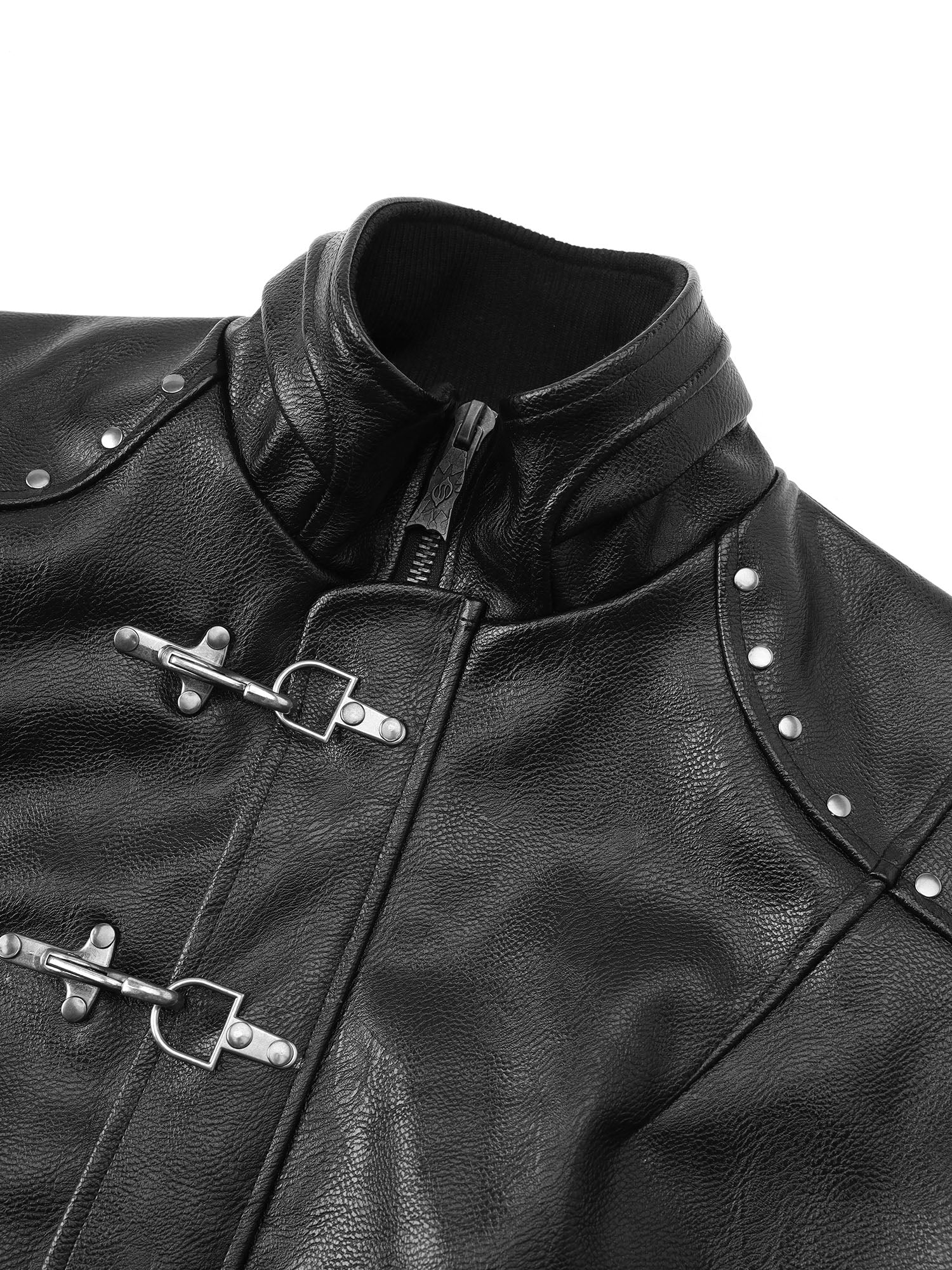 FLYERRER Hook-Buckle Faux Leather Rivet Jacket