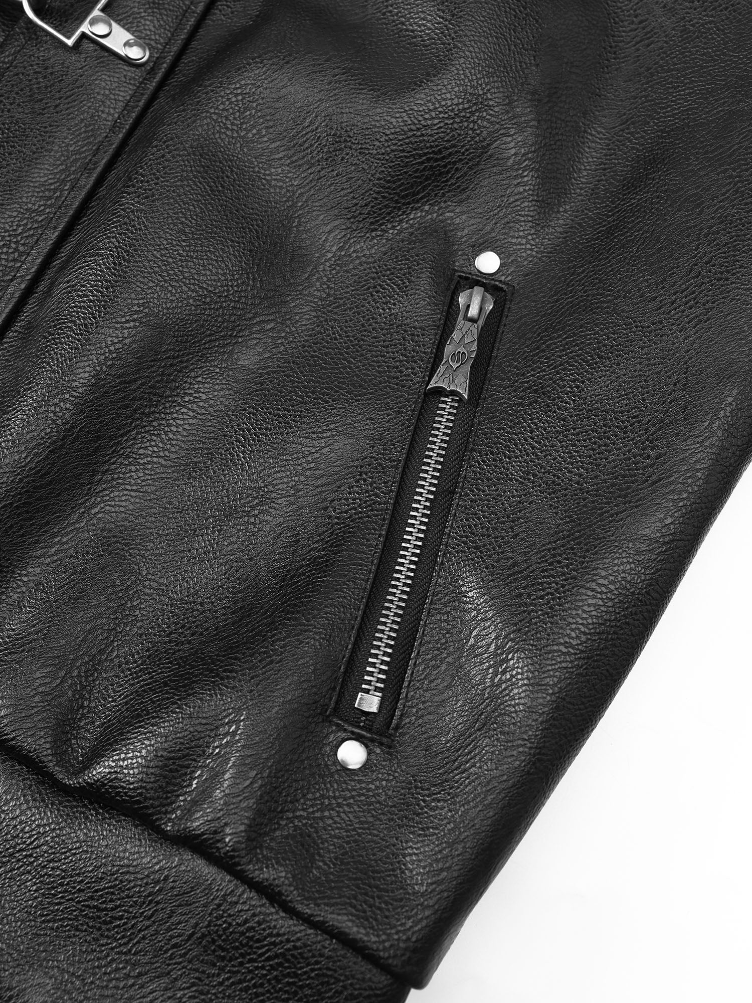 FLYERRER Hook-Buckle Faux Leather Rivet Jacket