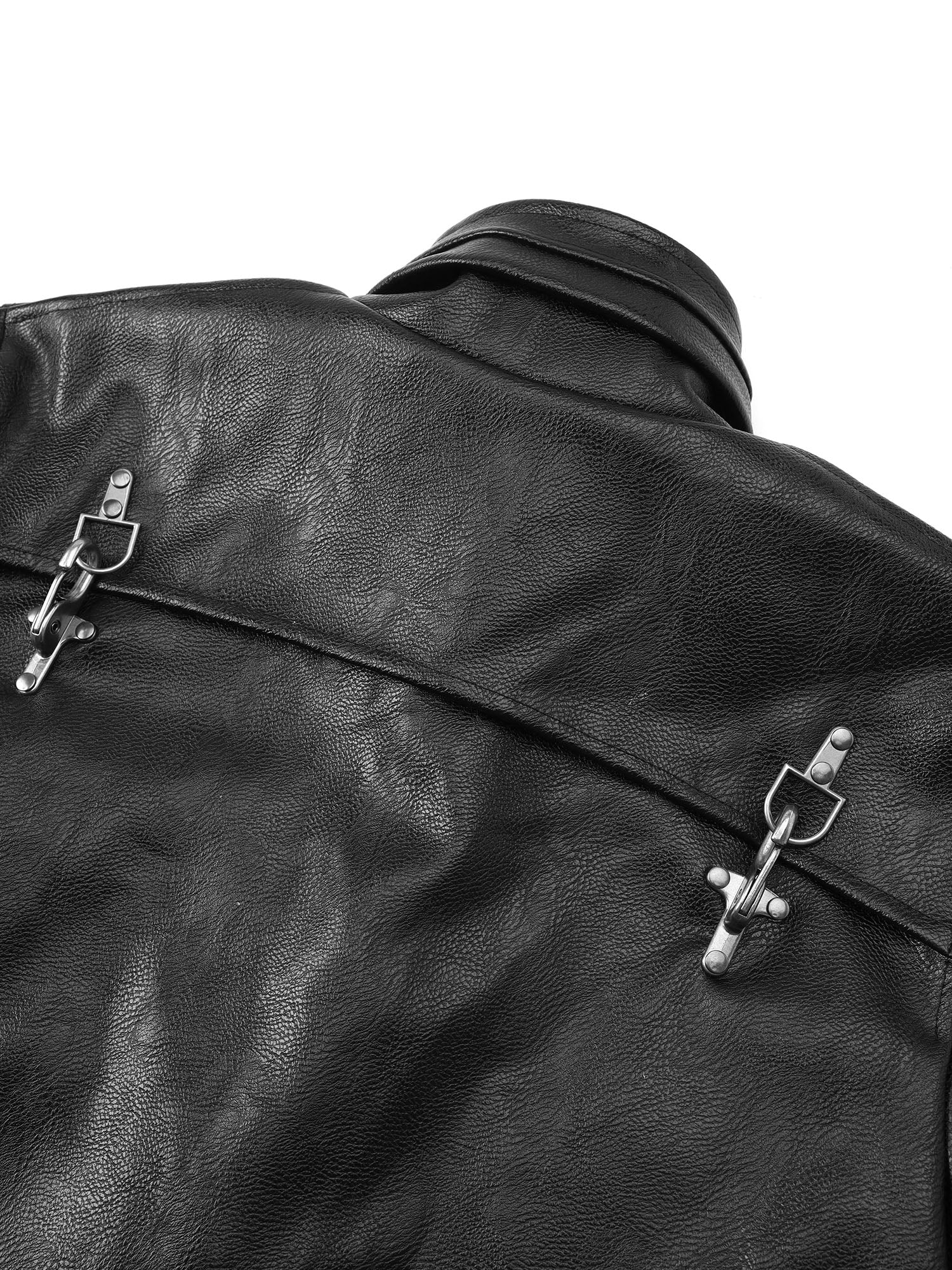 FLYERRER Hook-Buckle Faux Leather Rivet Jacket