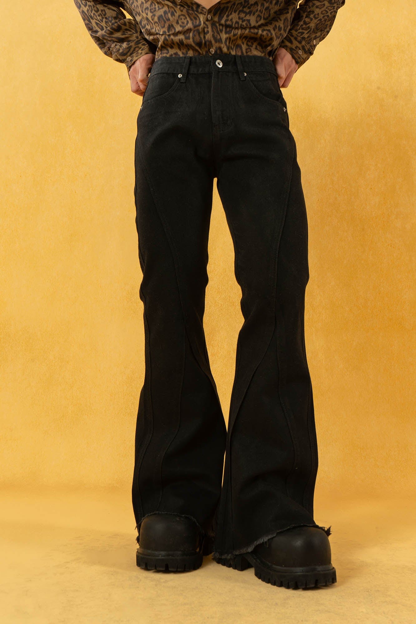 CLP Retro Frayed Slim Fit Flared Jeans, premium urban and streetwear designers apparel on PROJECTISR.com, CLP