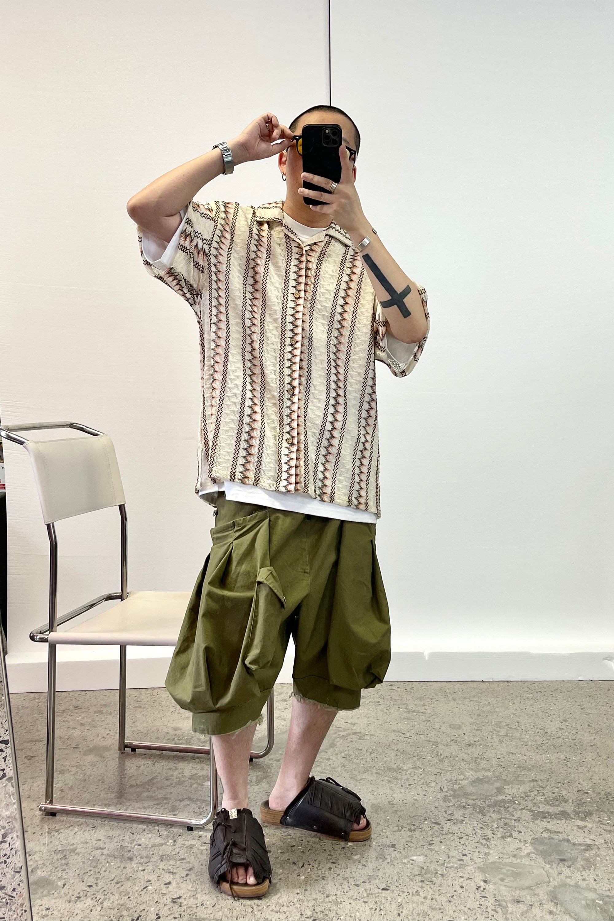 ME DA IGUAL Geometric Ripple Crochet Half Shirt, premium urban and streetwear designers apparel on PROJECTISR.com, ME DA IGUAL