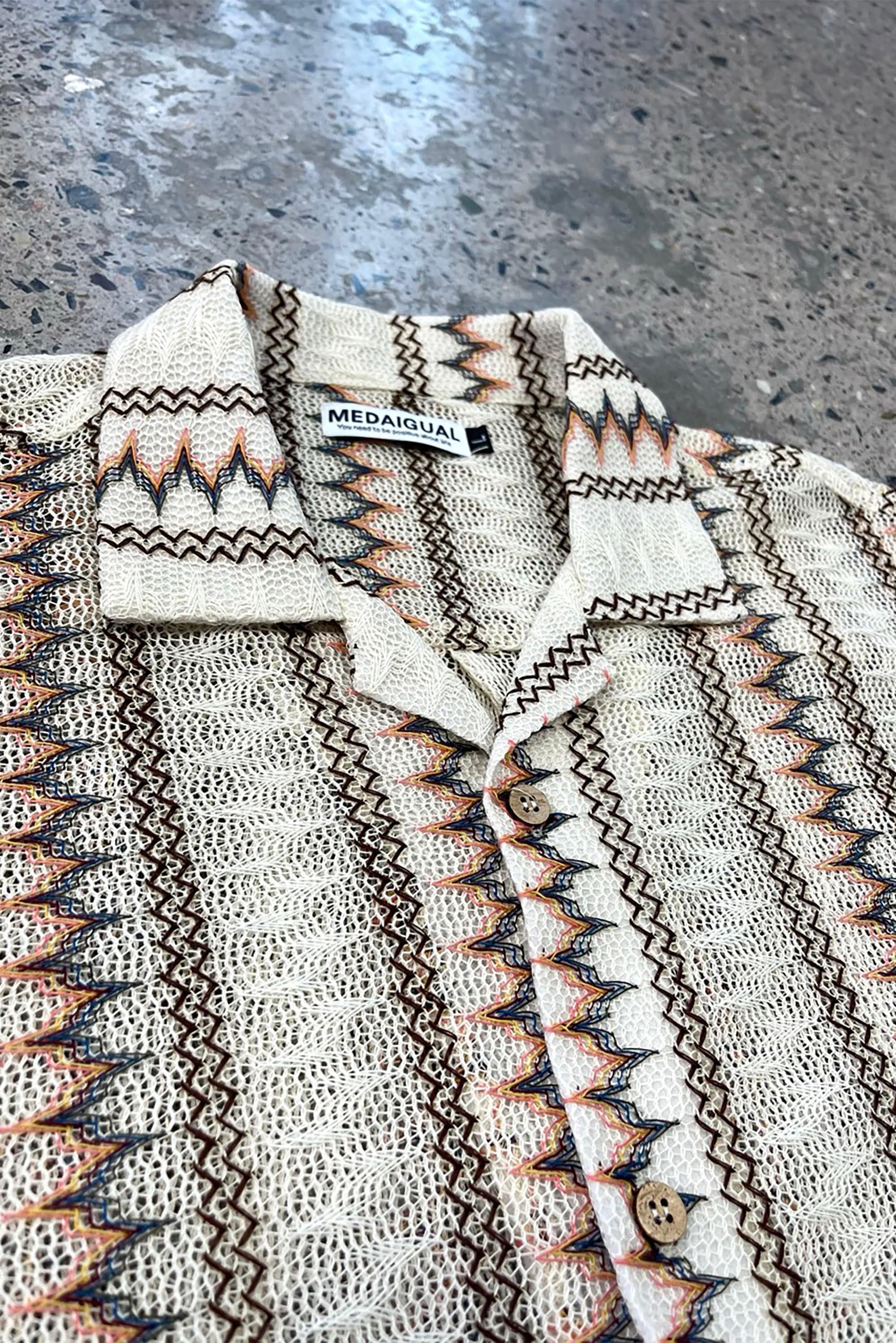 ME DA IGUAL Geometric Ripple Crochet Half Shirt, premium urban and streetwear designers apparel on PROJECTISR.com, ME DA IGUAL