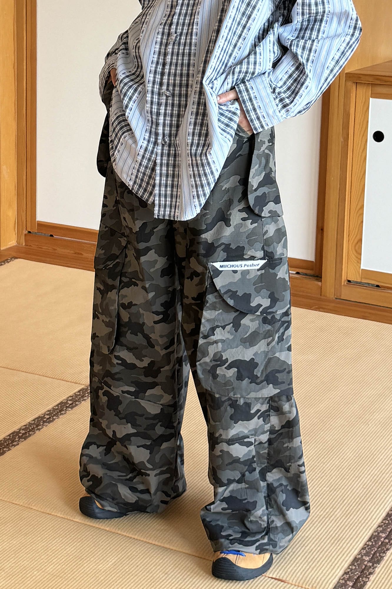MIICHOUS Camo Wide-Leg Cargo Pants, premium urban and streetwear designers apparel on PROJECTISR.com, Miichous