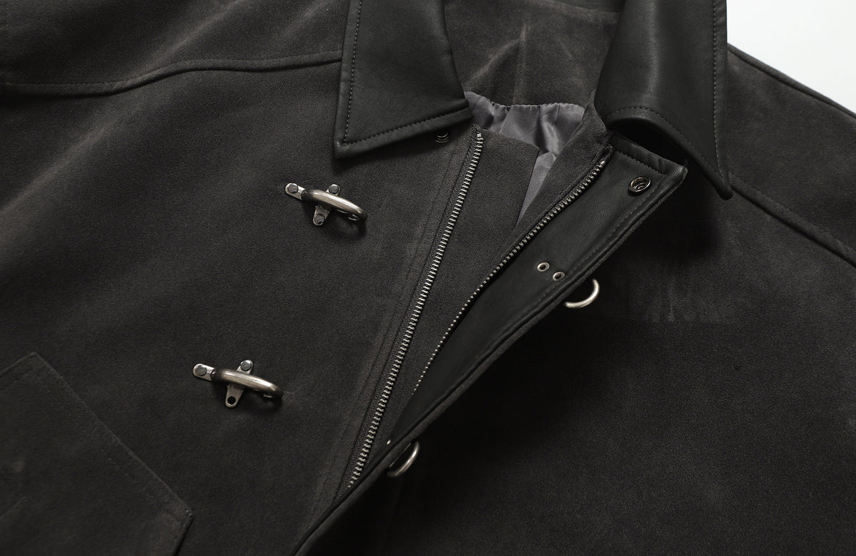 BOTANICA Retro Spliced Faux Leather Aviator Jacket
