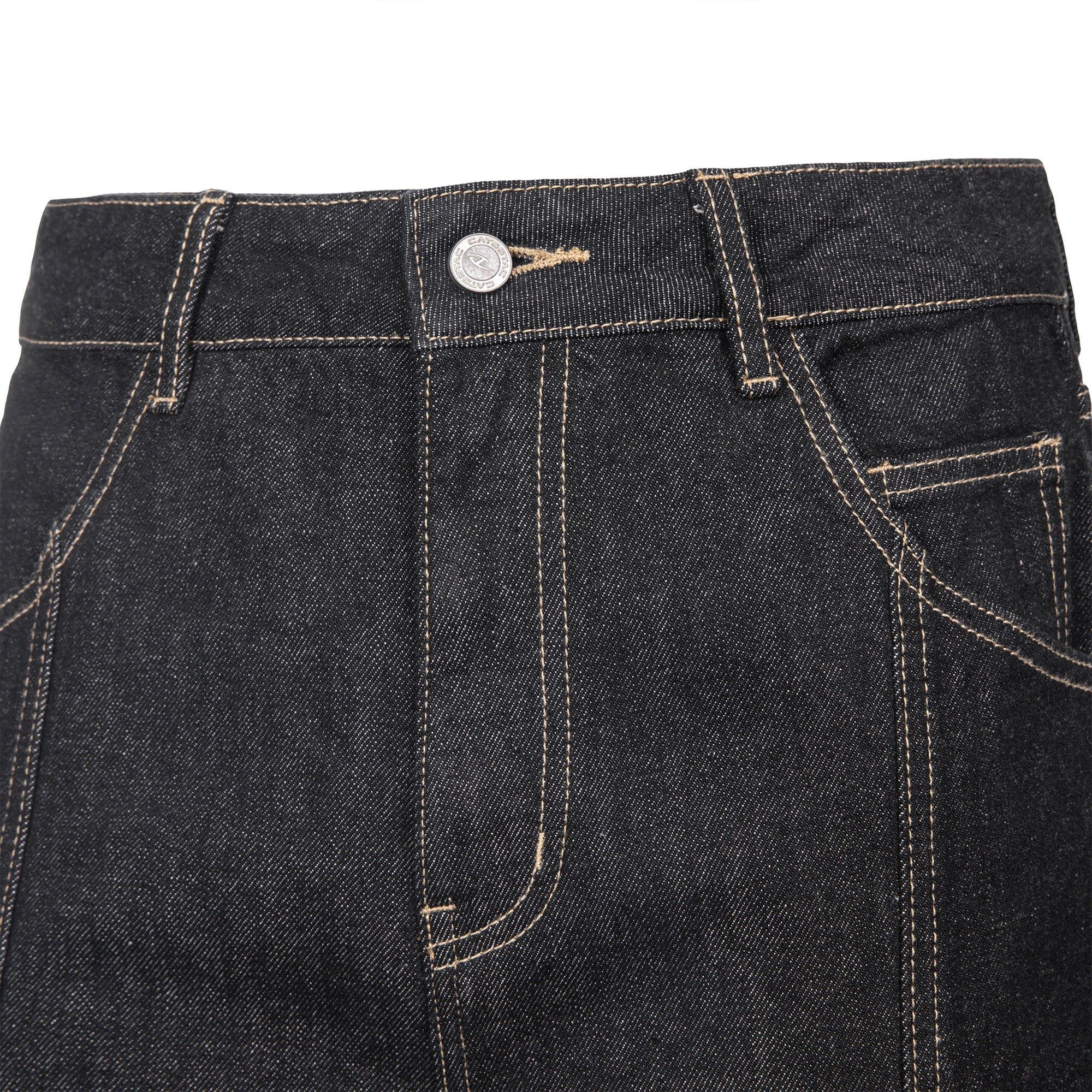 CATSSTAC Contrast Stitch Middle Spliced Raw Denim Jeans, premium urban and streetwear designers apparel on PROJECTISR.com, CATSSTAC