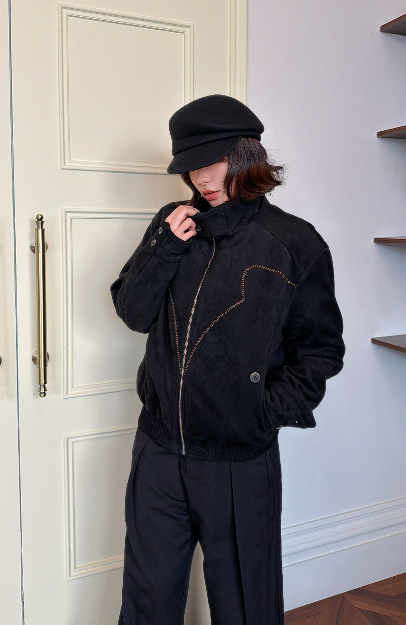 OKAYTHXBYE Wool-Padded Faux Suede Jacket, premium urban and streetwear designers apparel on PROJECTISR.com, OKAYTHXBYE