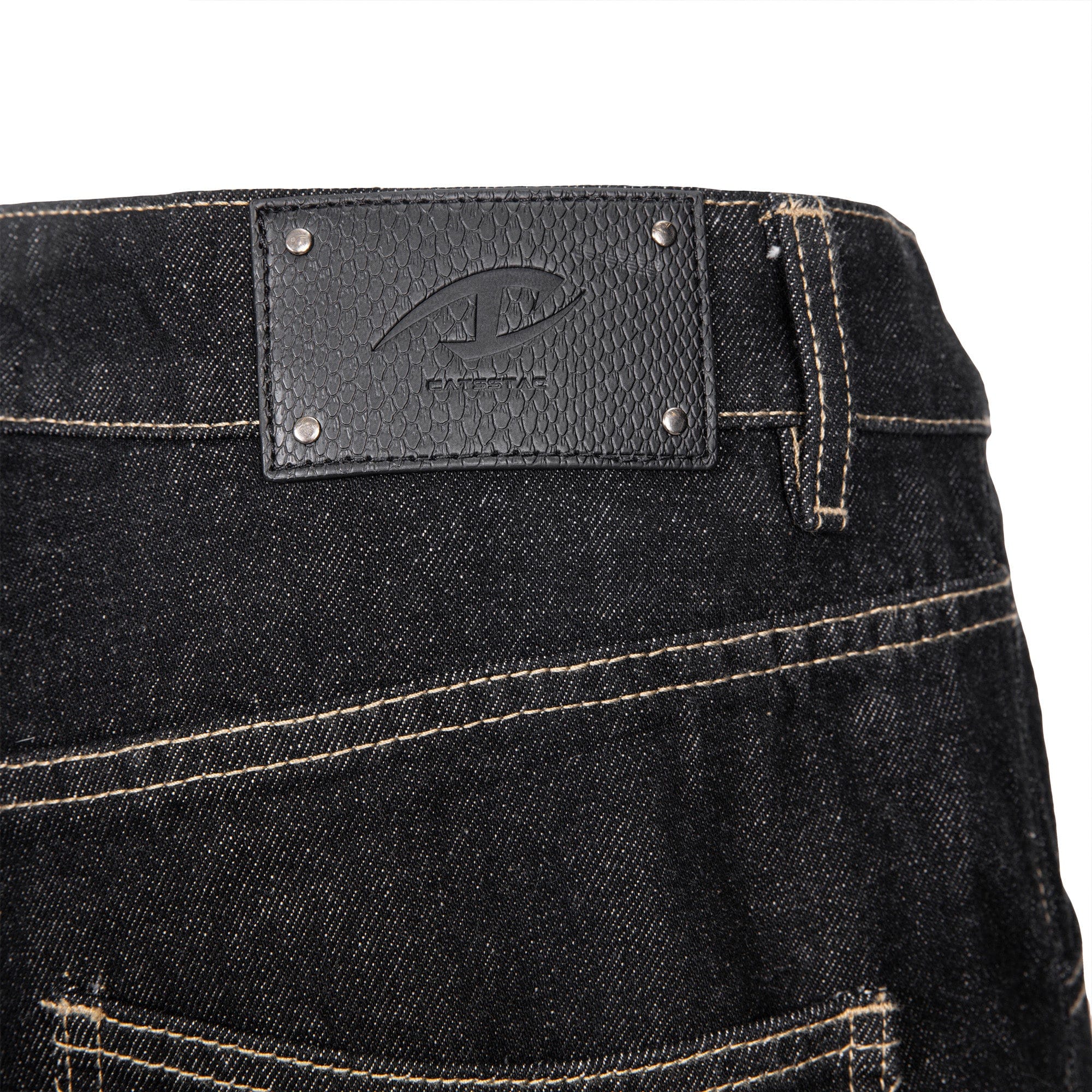CATSSTAC Contrast Stitch Middle Spliced Raw Denim Jeans, premium urban and streetwear designers apparel on PROJECTISR.com, CATSSTAC