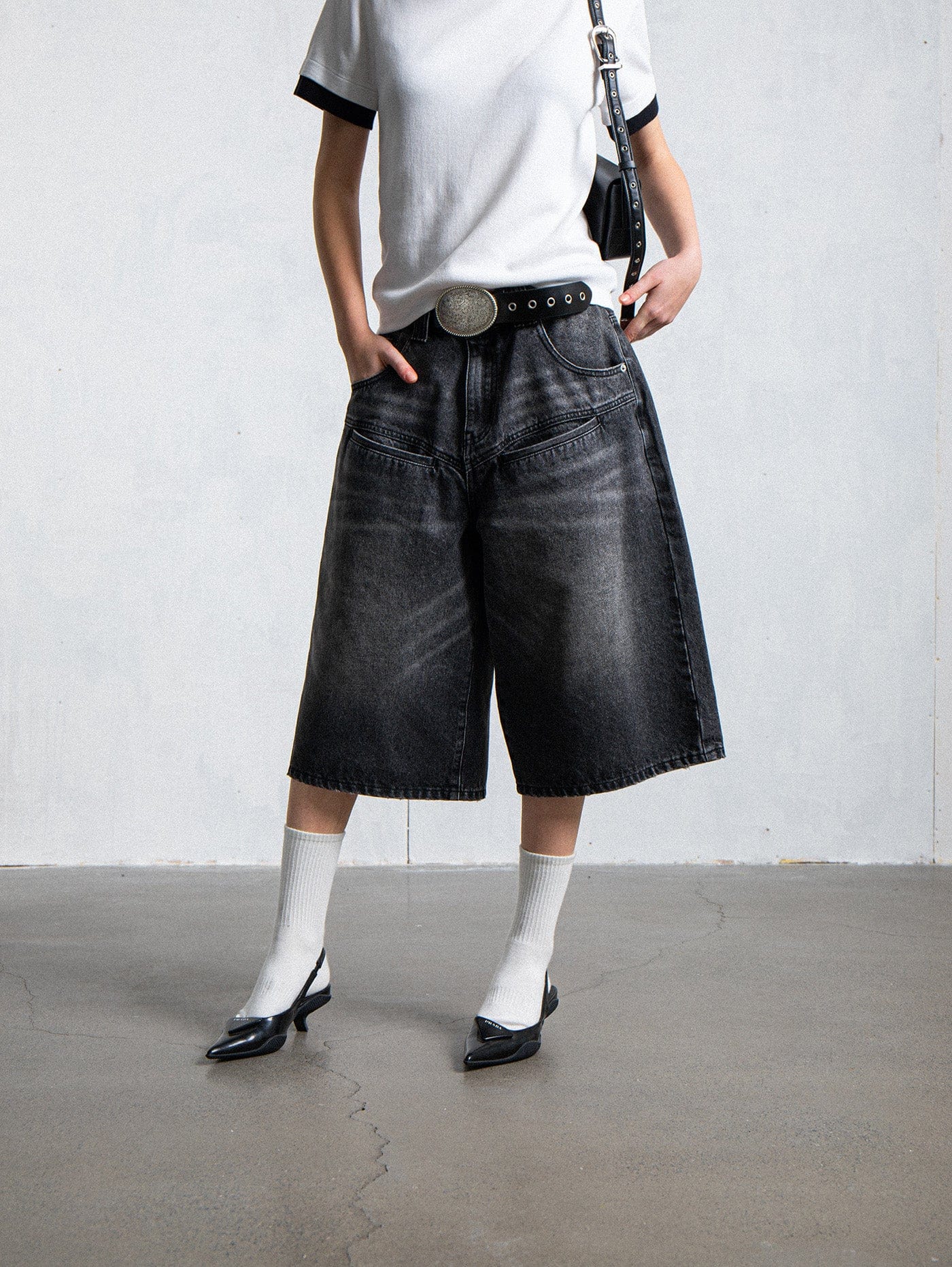 LEONSENSE Spliced Washed Oversized Jeans Shorts, premium urban and streetwear designers apparel on PROJECTISR.com, LEONSENSE