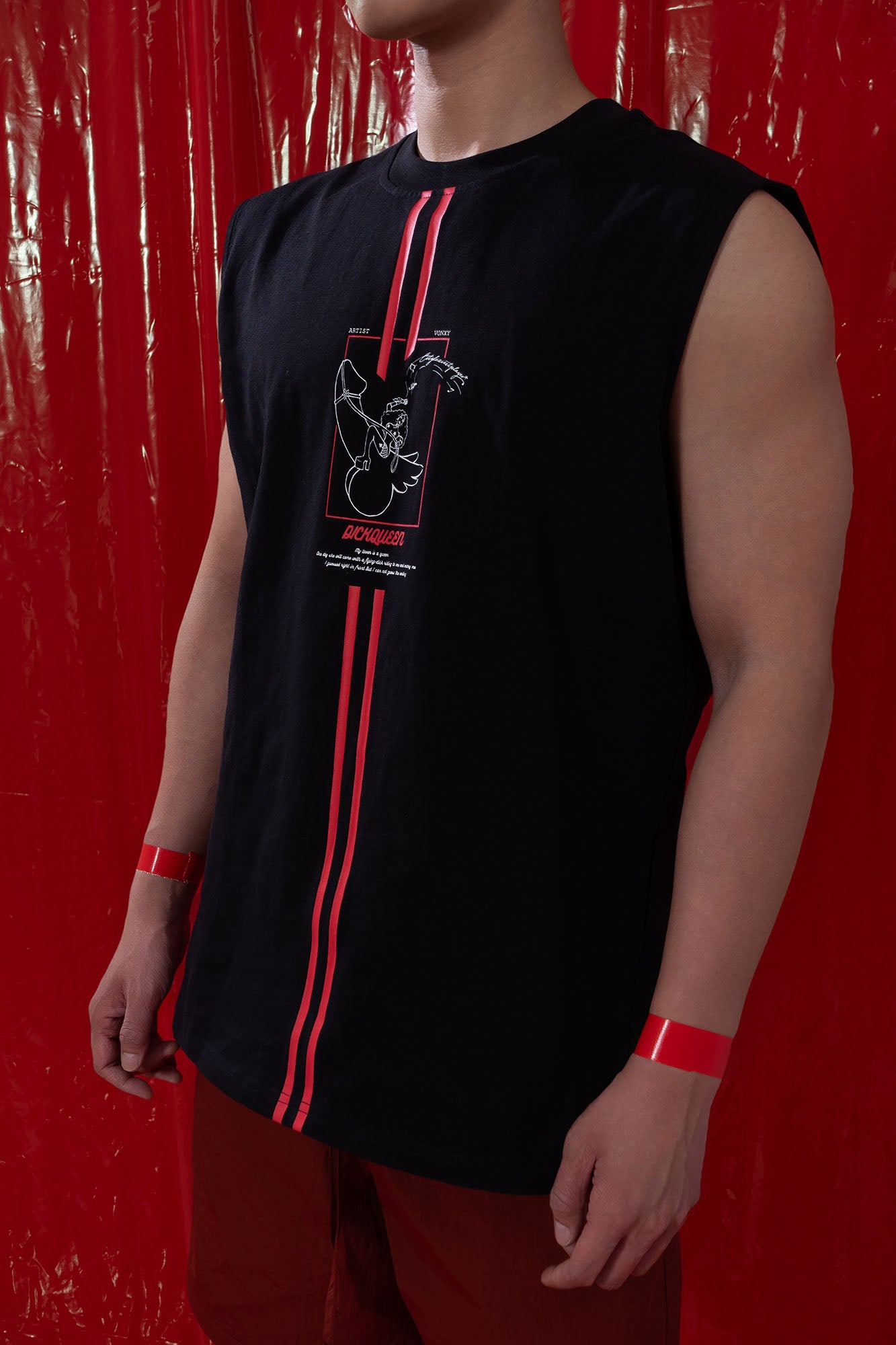 CLP Contrast Stripe Graphic Oversized Vest, premium urban and streetwear designers apparel on PROJECTISR.com, CLP