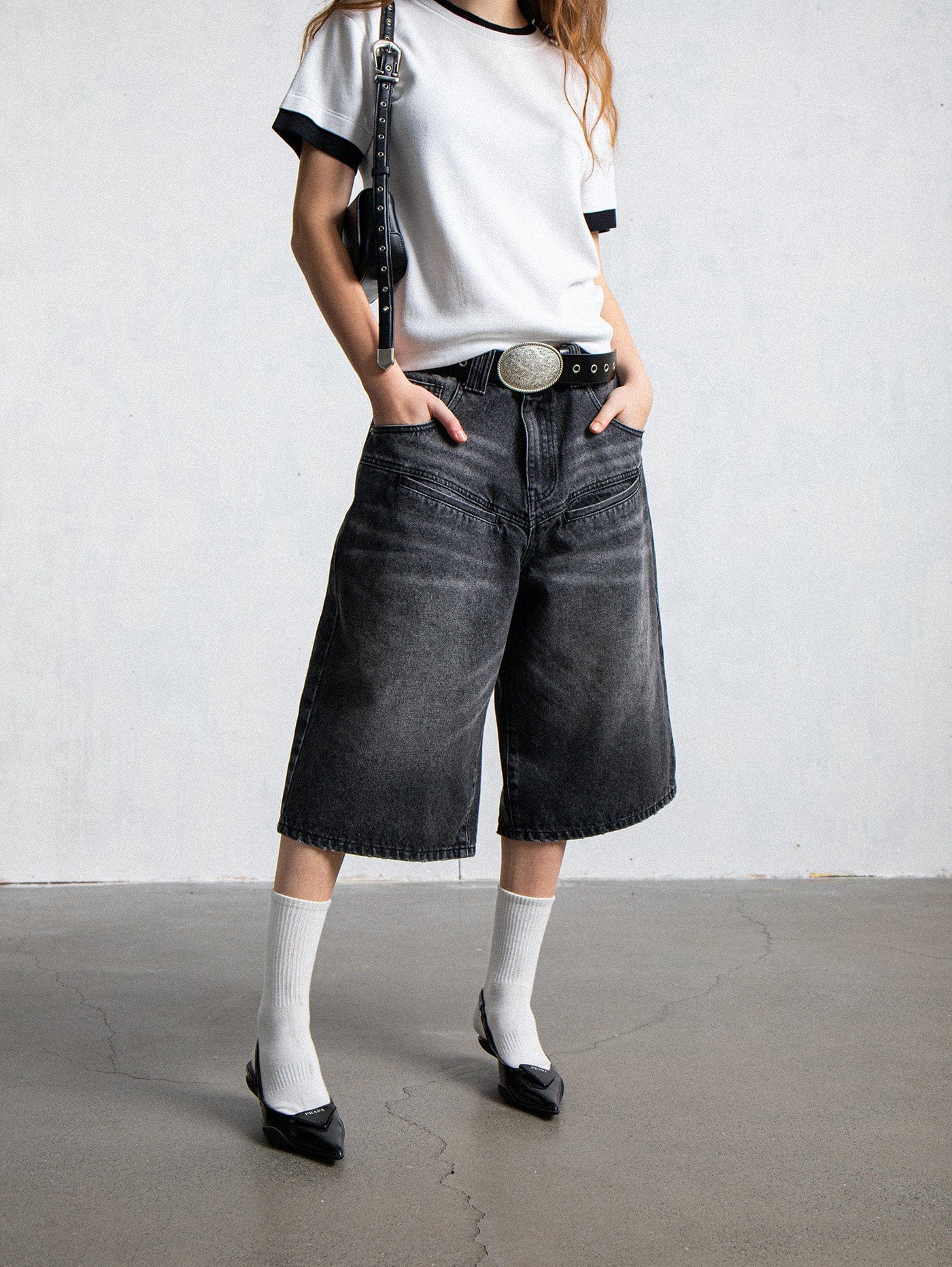 LEONSENSE Spliced Washed Oversized Jeans Shorts, premium urban and streetwear designers apparel on PROJECTISR.com, LEONSENSE
