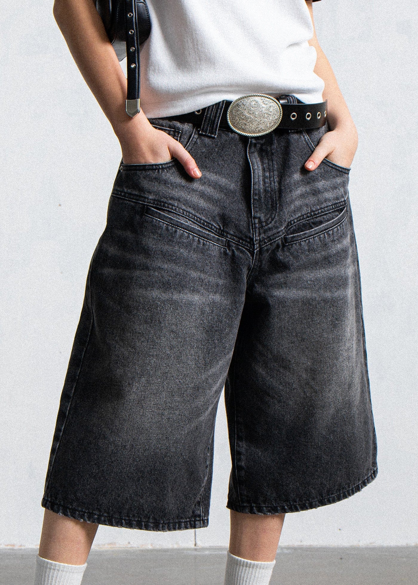 LEONSENSE Spliced Washed Oversized Jeans Shorts, premium urban and streetwear designers apparel on PROJECTISR.com, LEONSENSE