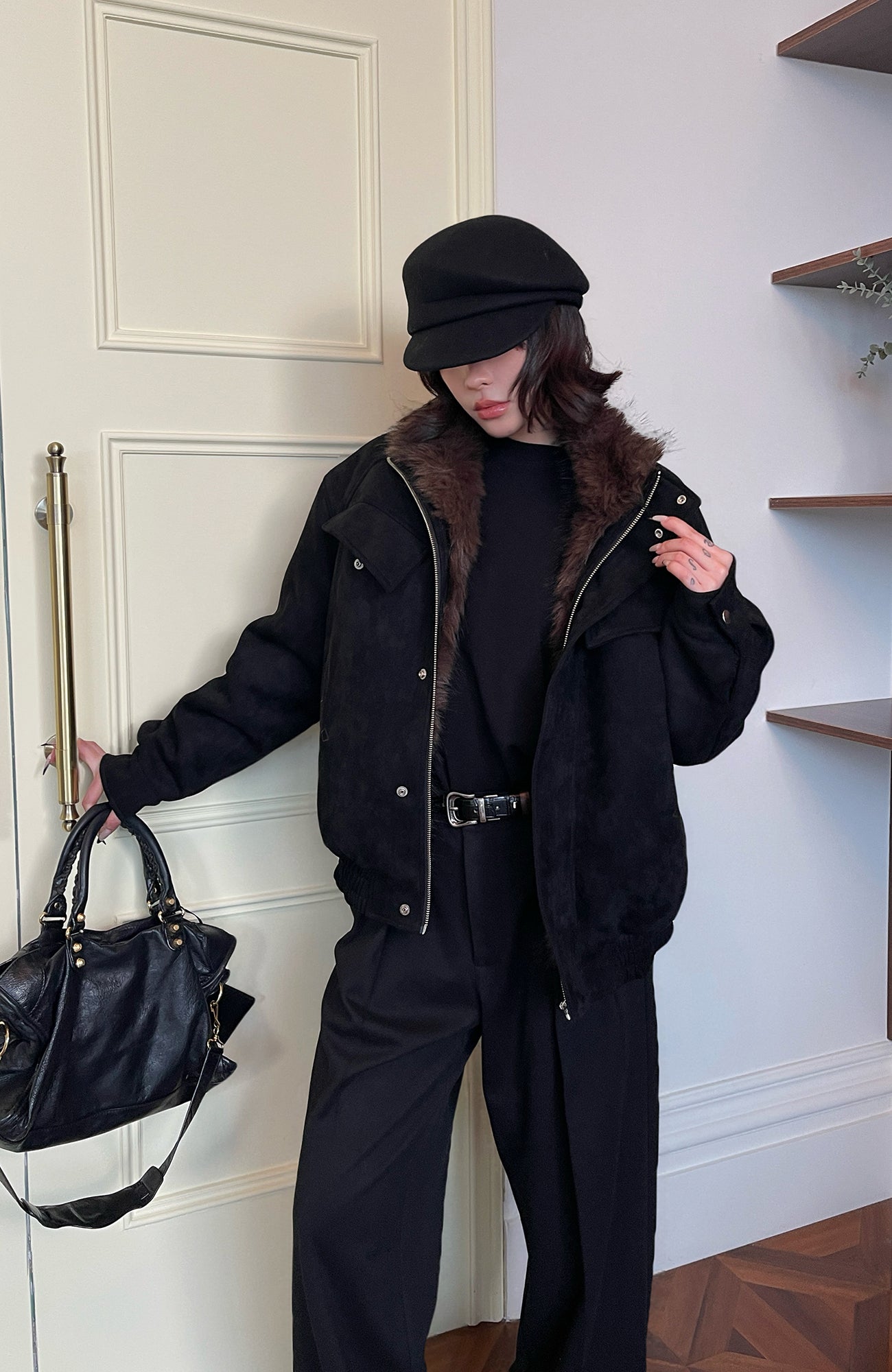 OKAYTHXBYE Faux Fur-Lined Utility Bomber, premium urban and streetwear designers apparel on PROJECTISR.com, OKAYTHXBYE