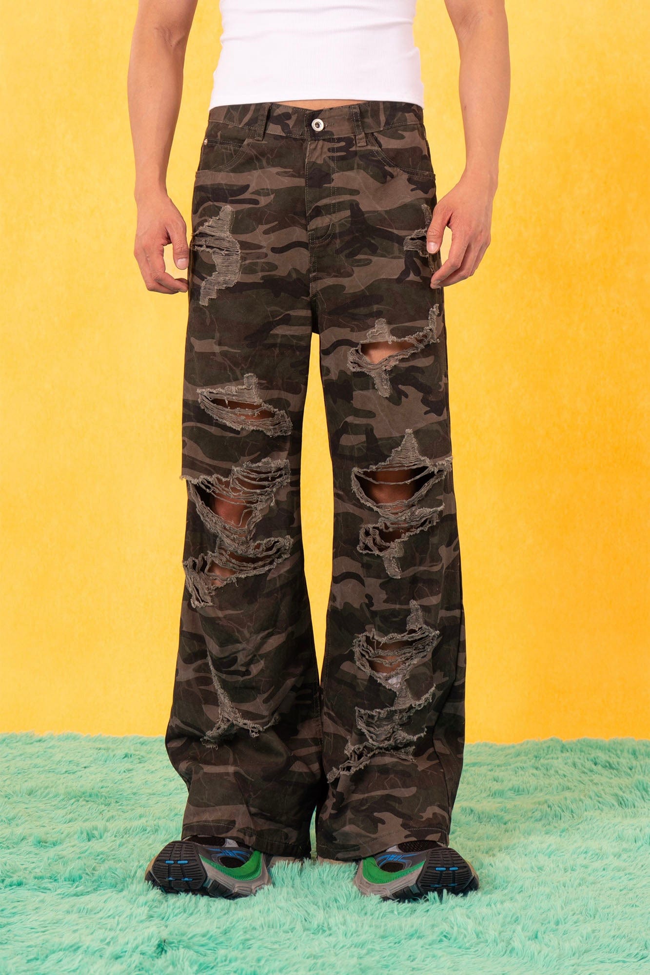 CLP Camo Ripped Straight-Leg Jeans, premium urban and streetwear designers apparel on PROJECTISR.com, CLP