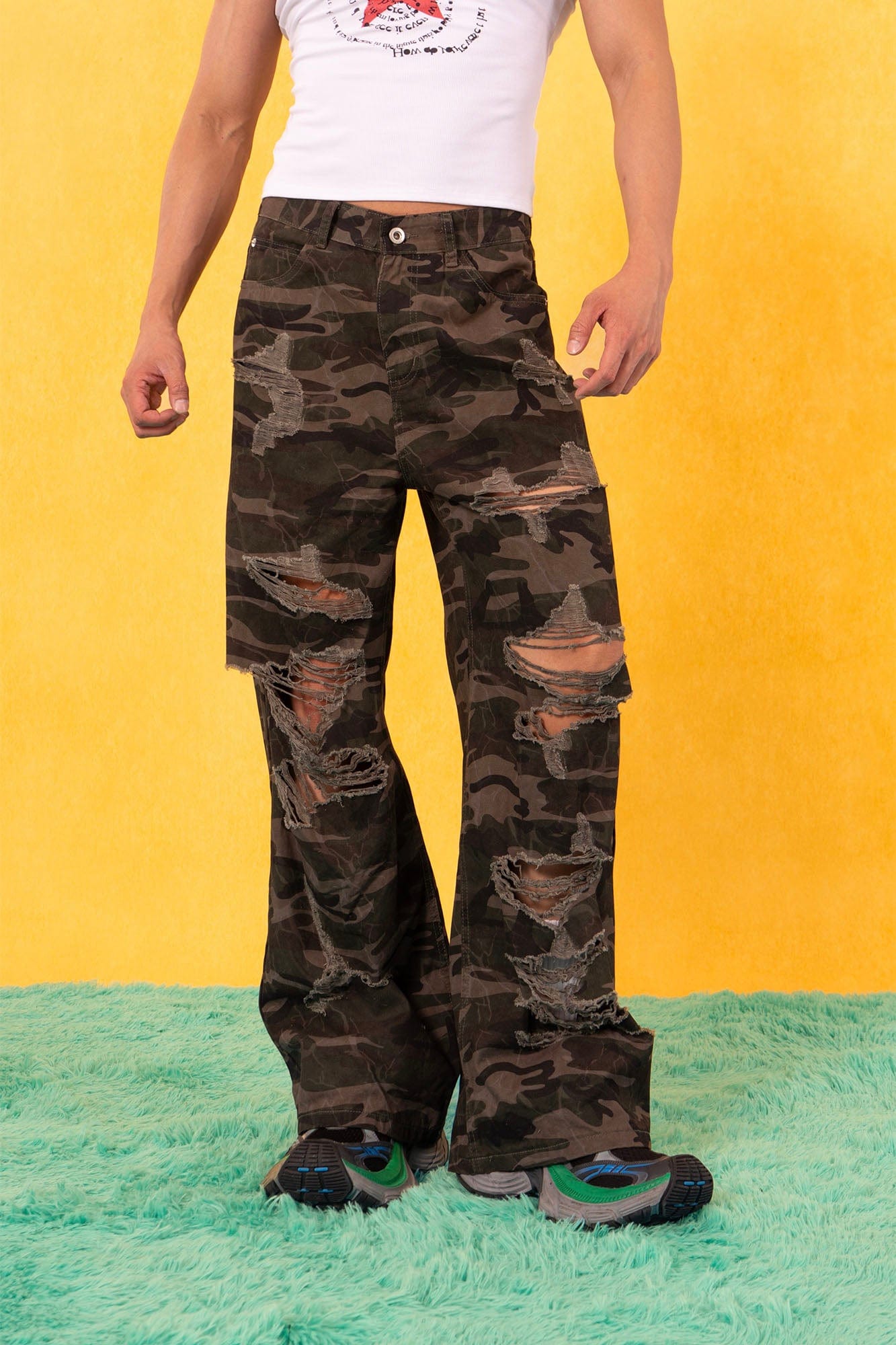 CLP Camo Ripped Straight-Leg Jeans, premium urban and streetwear designers apparel on PROJECTISR.com, CLP