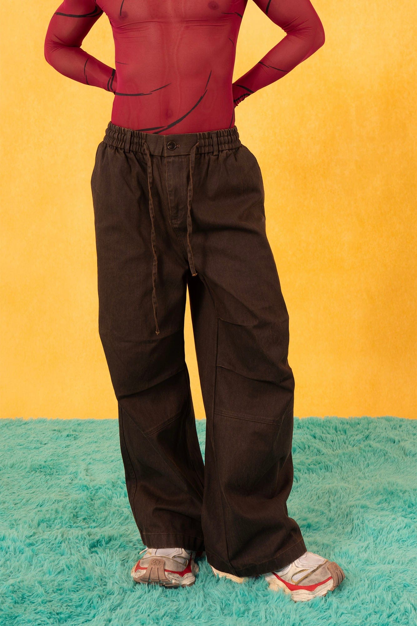 CLP Retro Pleated Knee Drawstring Oversized Jeans, premium urban and streetwear designers apparel on PROJECTISR.com, CLP