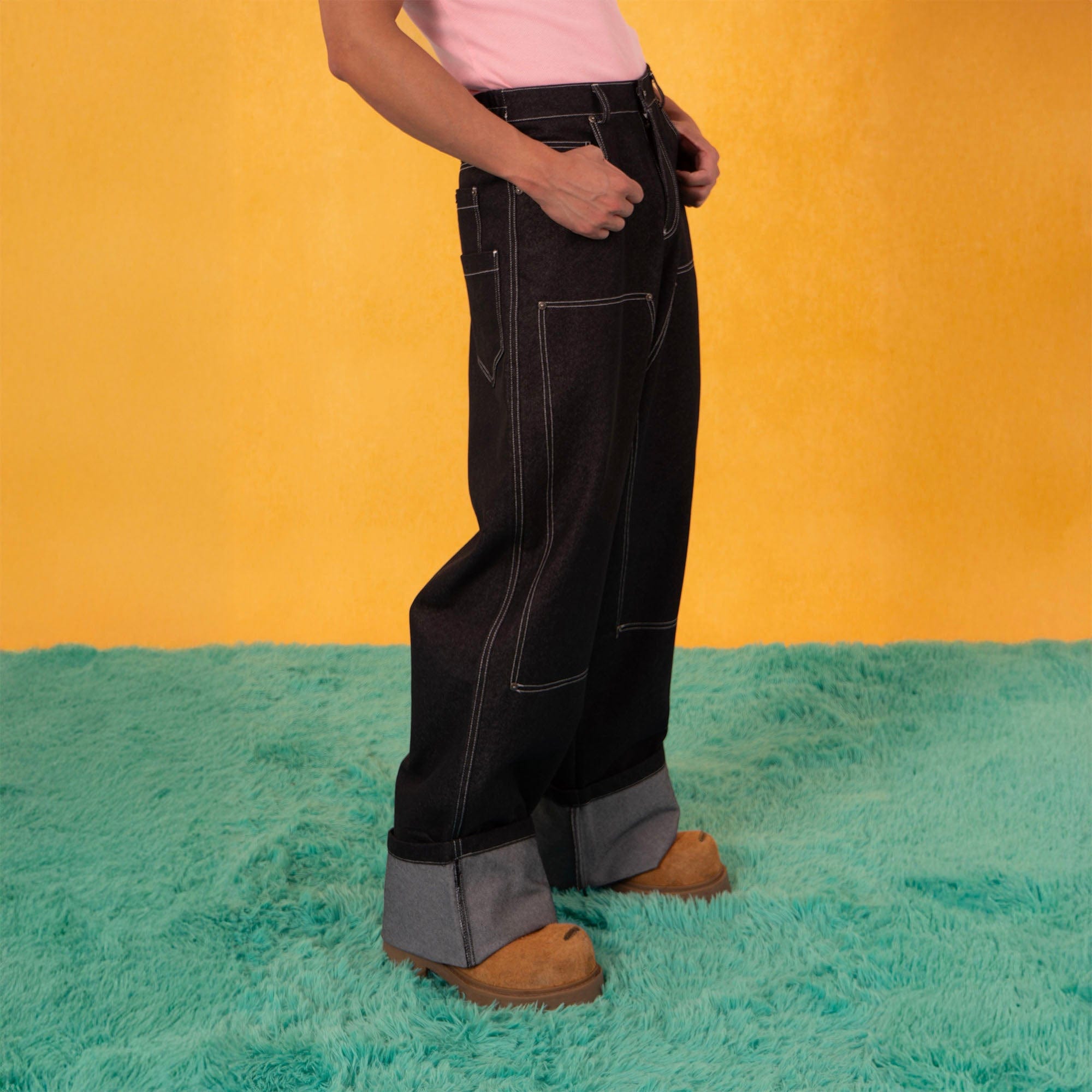 CLP Retro Double-Knee Fold Hem Raw Jeans