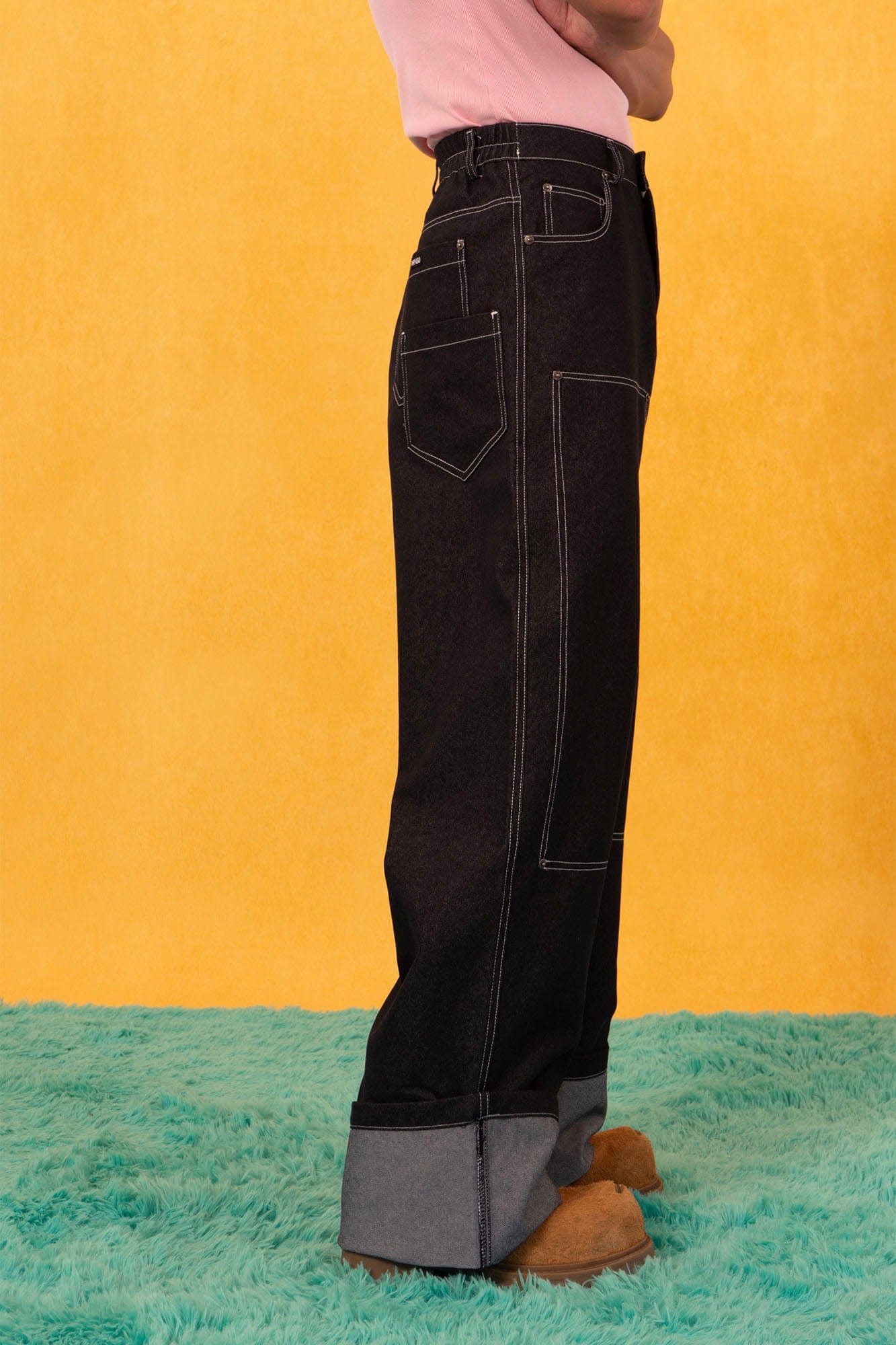 CLP Retro Double-Knee Fold Hem Raw Jeans