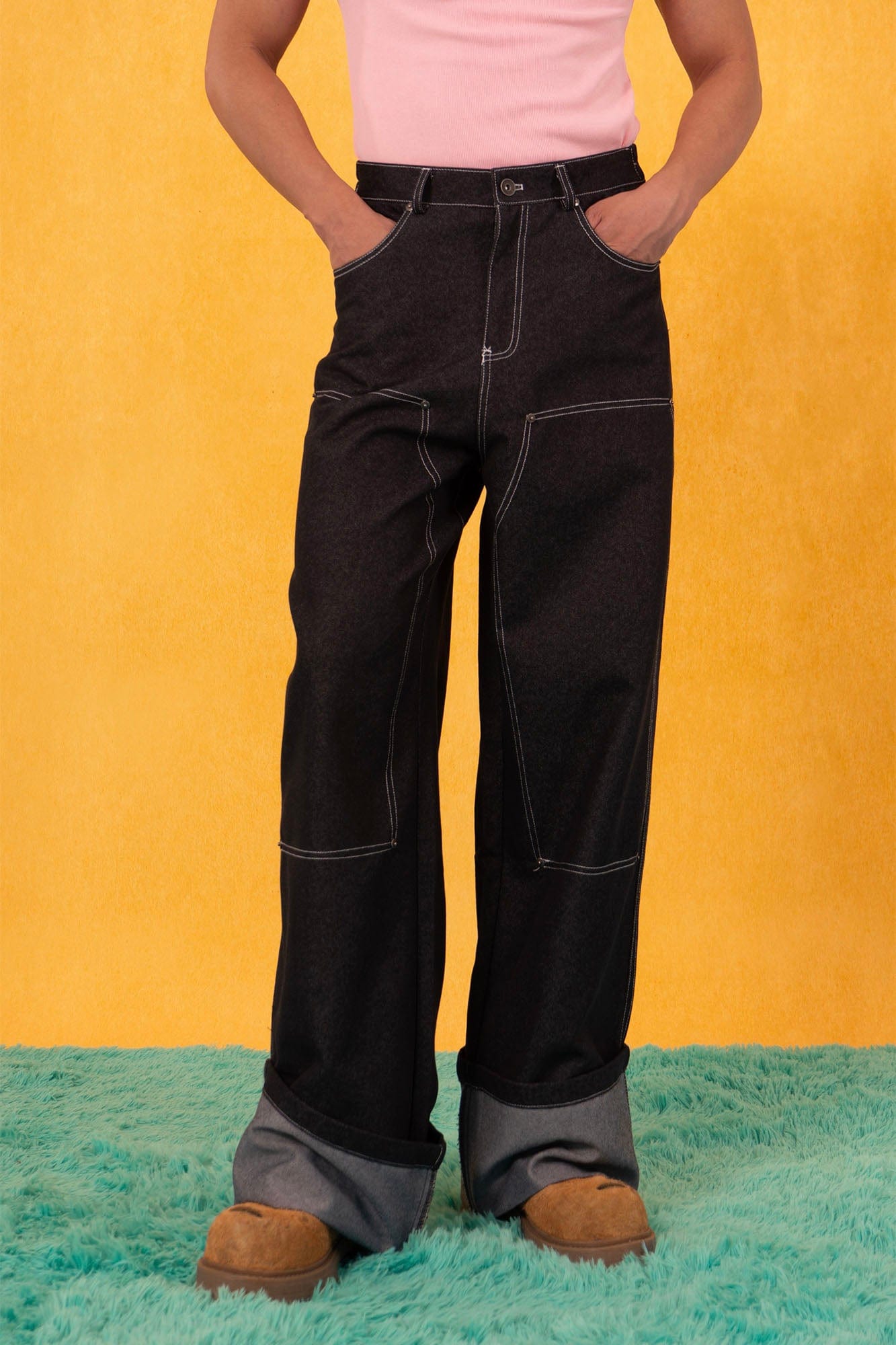 CLP Retro Double-Knee Fold Hem Raw Jeans