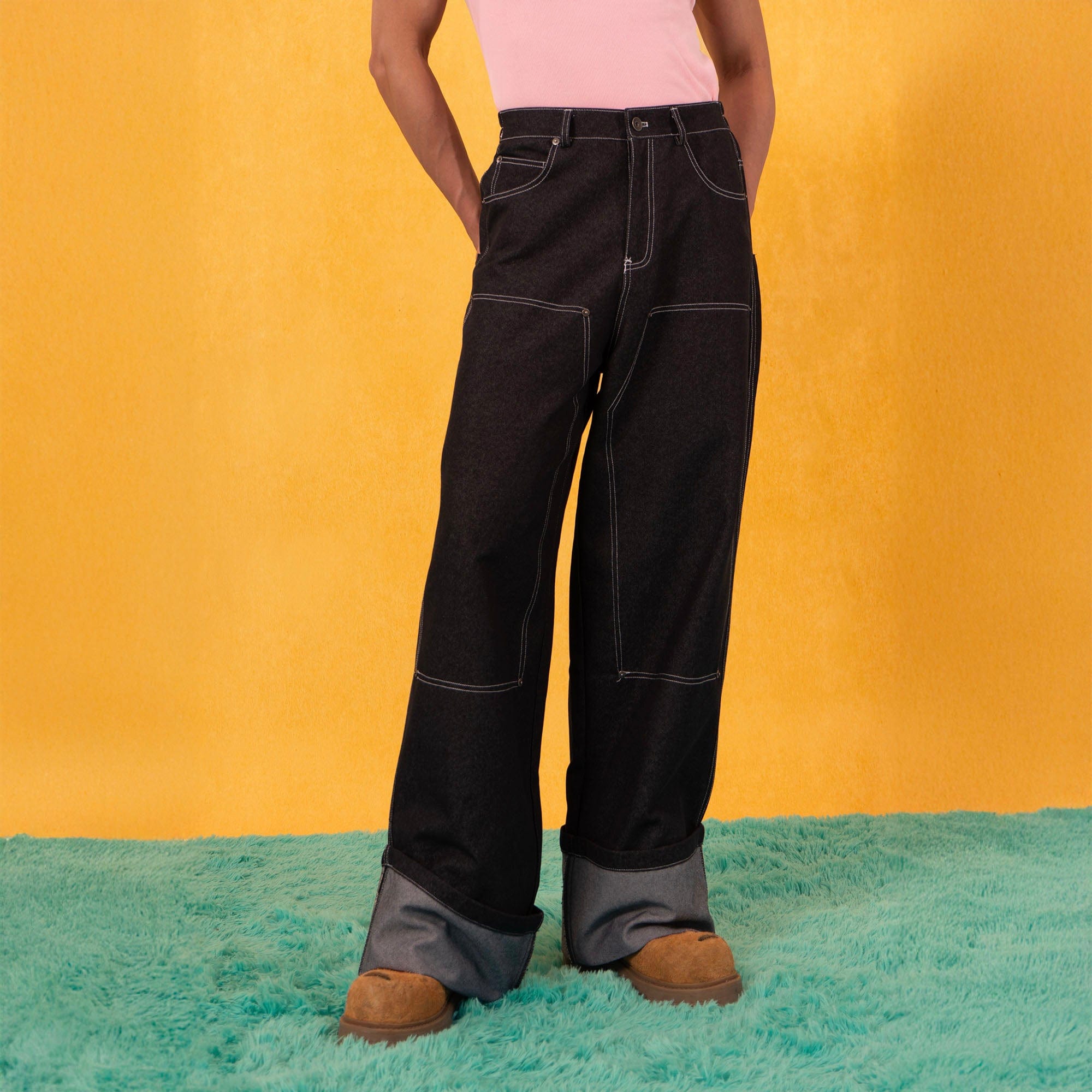 CLP Retro Double-Knee Fold Hem Raw Jeans