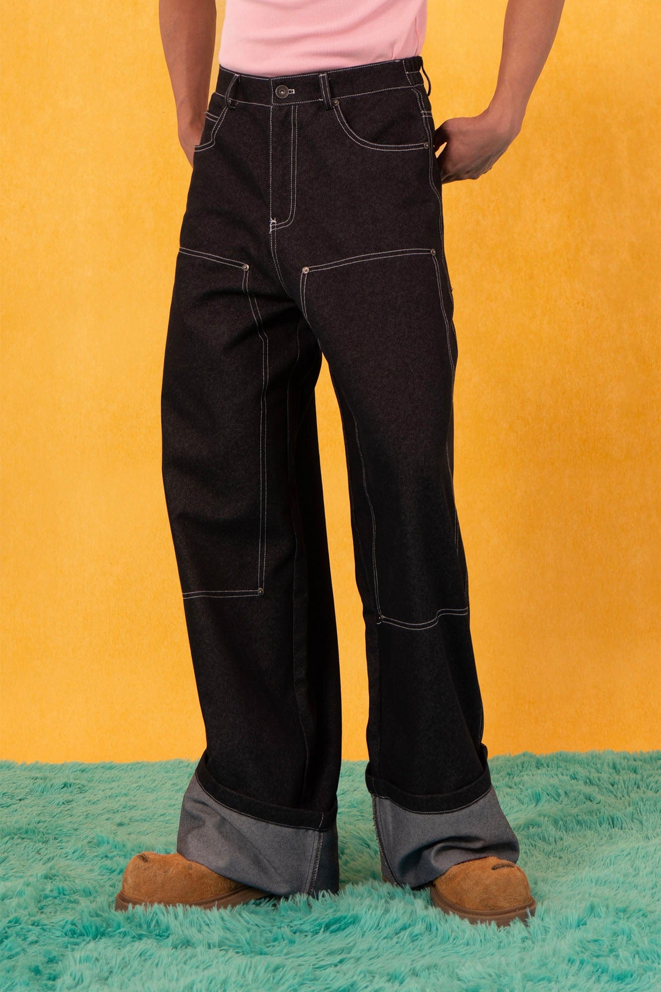 CLP Retro Double-Knee Fold Hem Raw Jeans