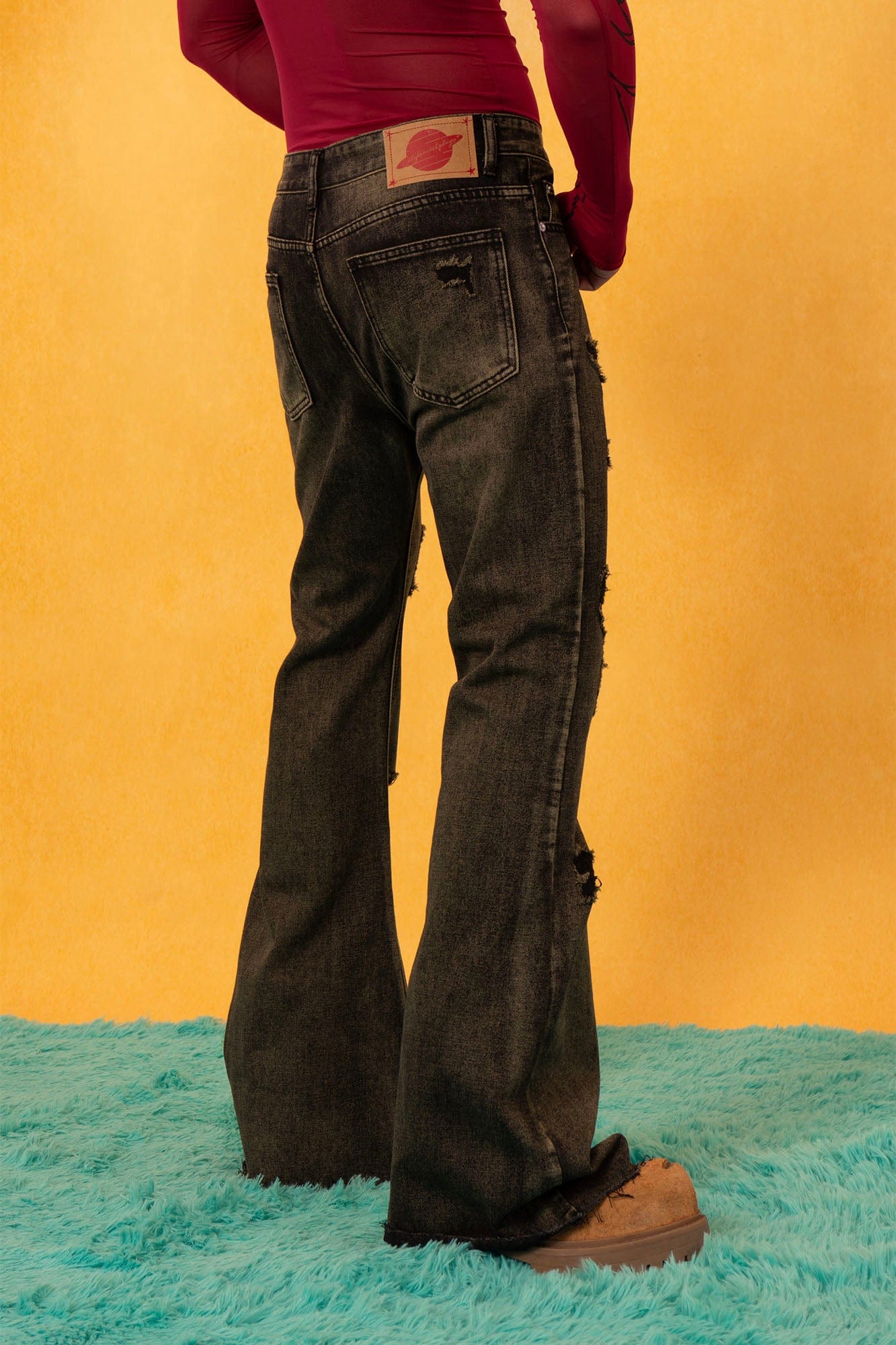 CLP Retro Distressed Ripped Flared Jeans, premium urban and streetwear designers apparel on PROJECTISR.com, CLP